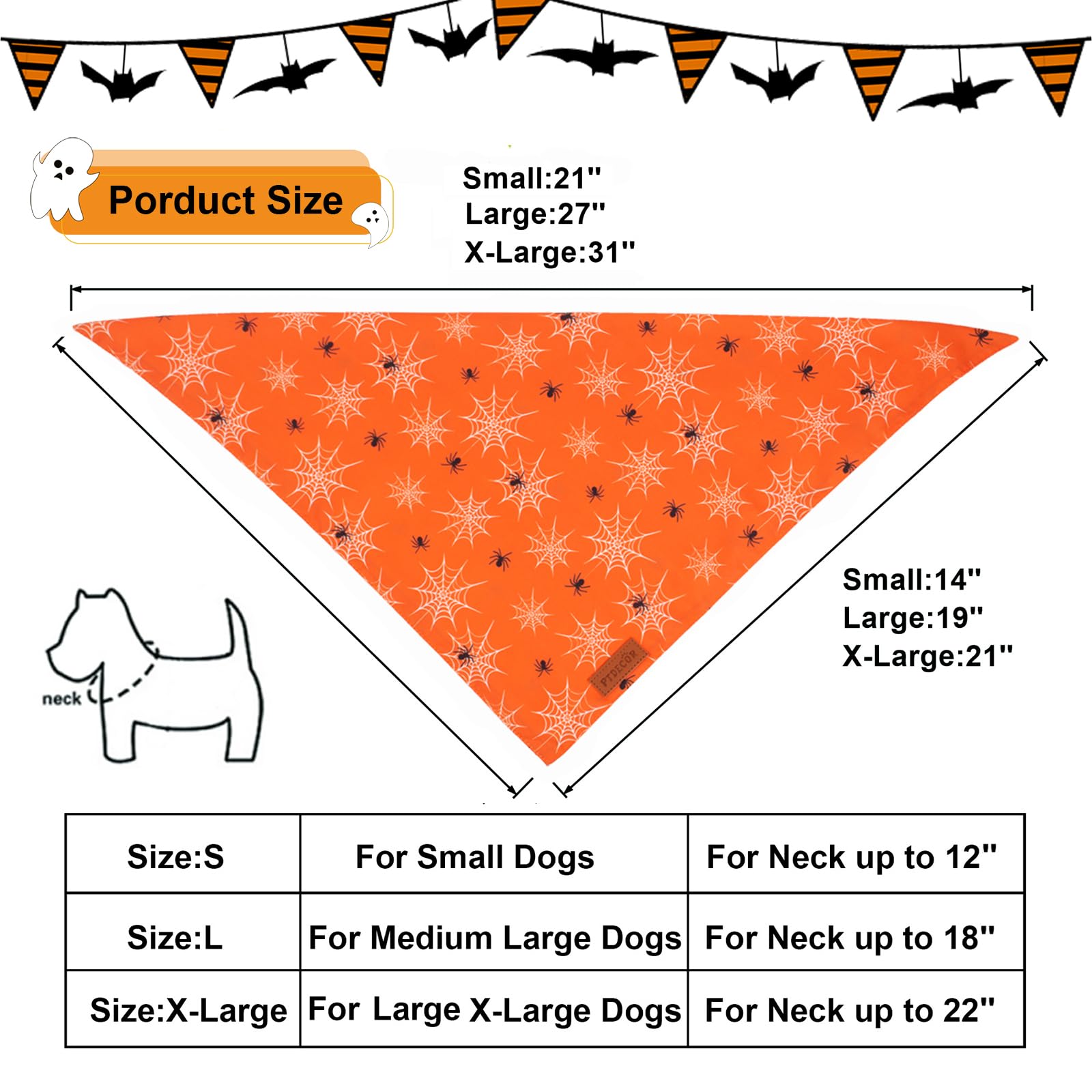 Ptdecor Halloween Dog Bandana, Reversible Holiday Pet Puppy Scarf, Multi Size, Triangle Halloween Bandanas For Medium Large Dogs