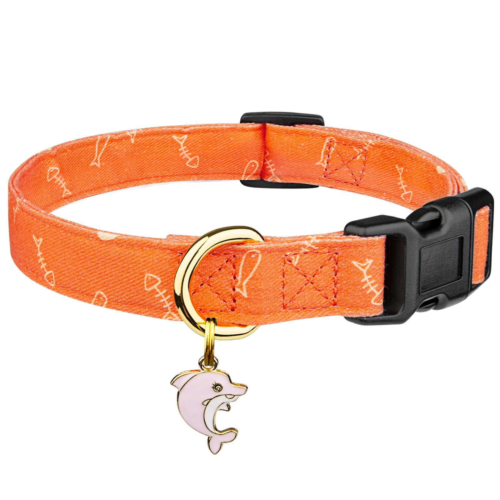 Cotton Handmade Dog Collar Cute And Distinctive Patterns Orange Fish With Pendant For Girl Boy Dogs Collars M