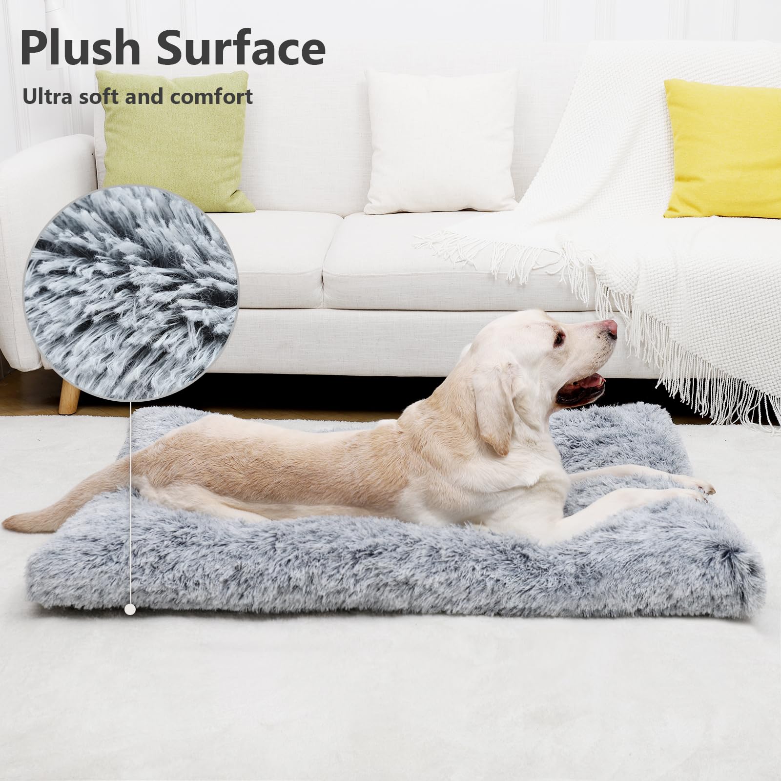 Vonabem Dog Bed, Extra Large, Plush Soft Pet Beds For Xl Dogs, Crate Pad, Washable, 41L X 27W X 2H Inches, 100 Lbs Capacity, Grey