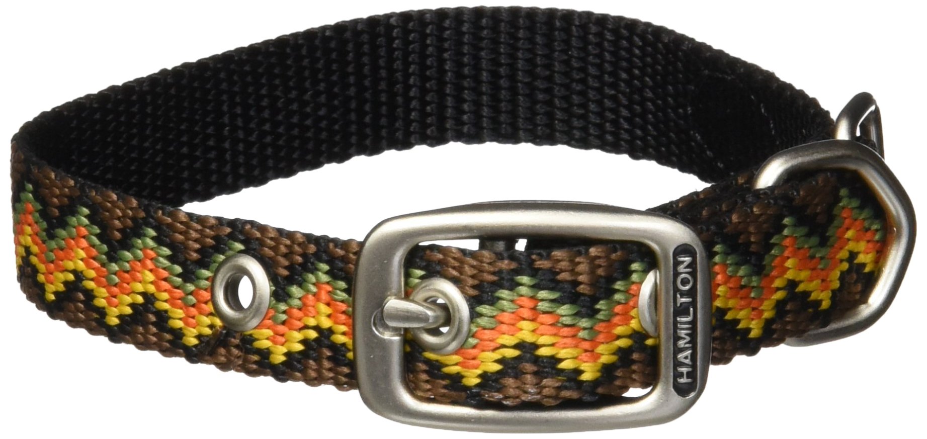 Hamilton 5/8-Inch By 14-Inch Single Thick Nylon Deluxe Dog Collar, Brown Multi-Colored Weave Pattern