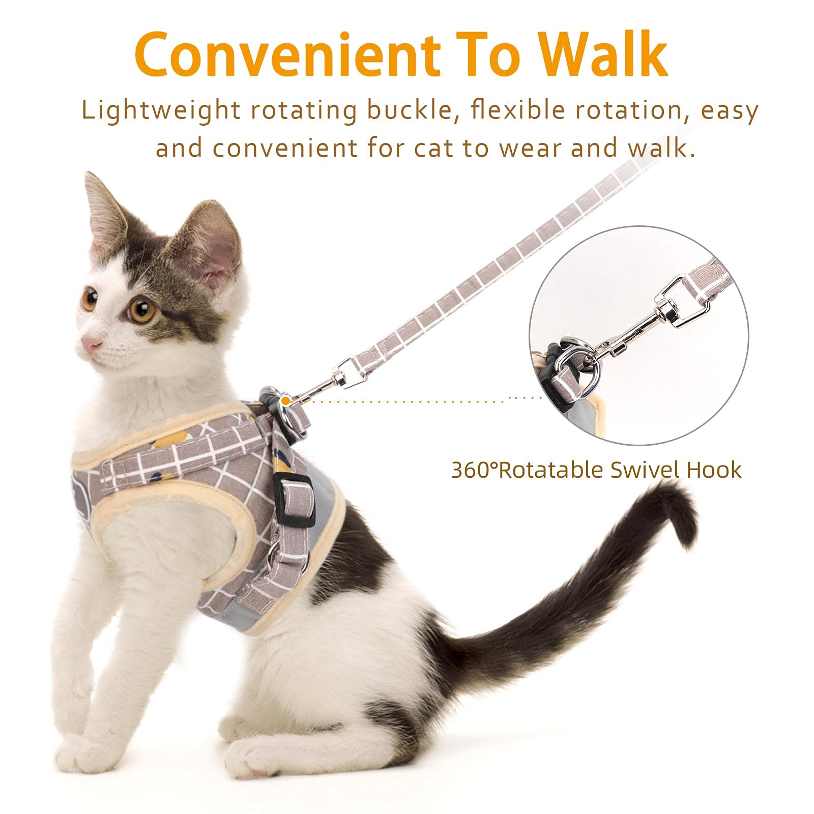 Cat Vest Harness And Small Dog Vest Harness For Walking, All Weather Mesh Harness, Cat Vest Harness With Reflective Strap, Step In Adjustable Harness For Small Cats (Khaki-Pattern, Xs)