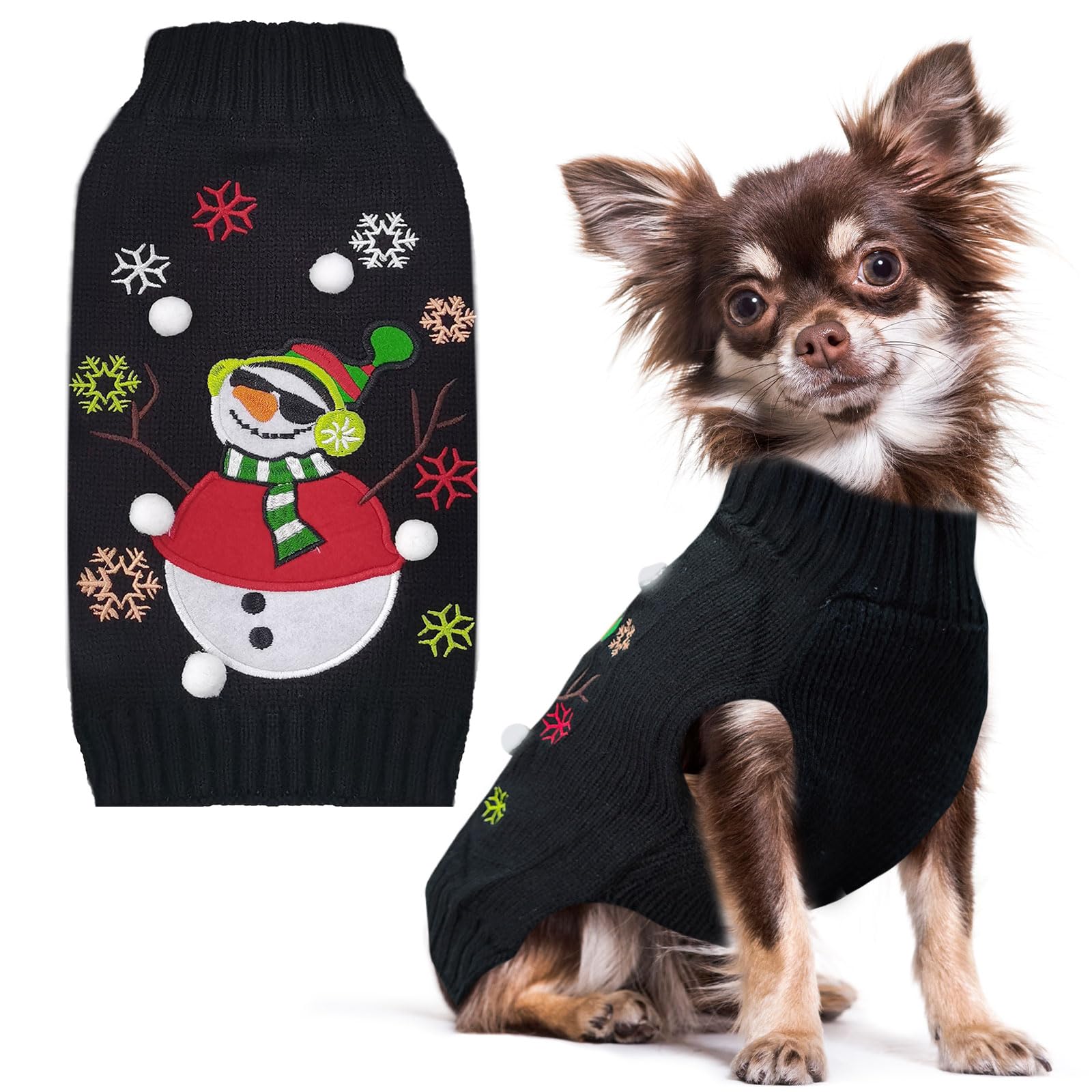 PETCARE Christmas Dog Sweaters Black Snowman Ugly Snow Xmas Puppy Costume Pet Holiday New Year Fall Winter Dog Clothes for Small