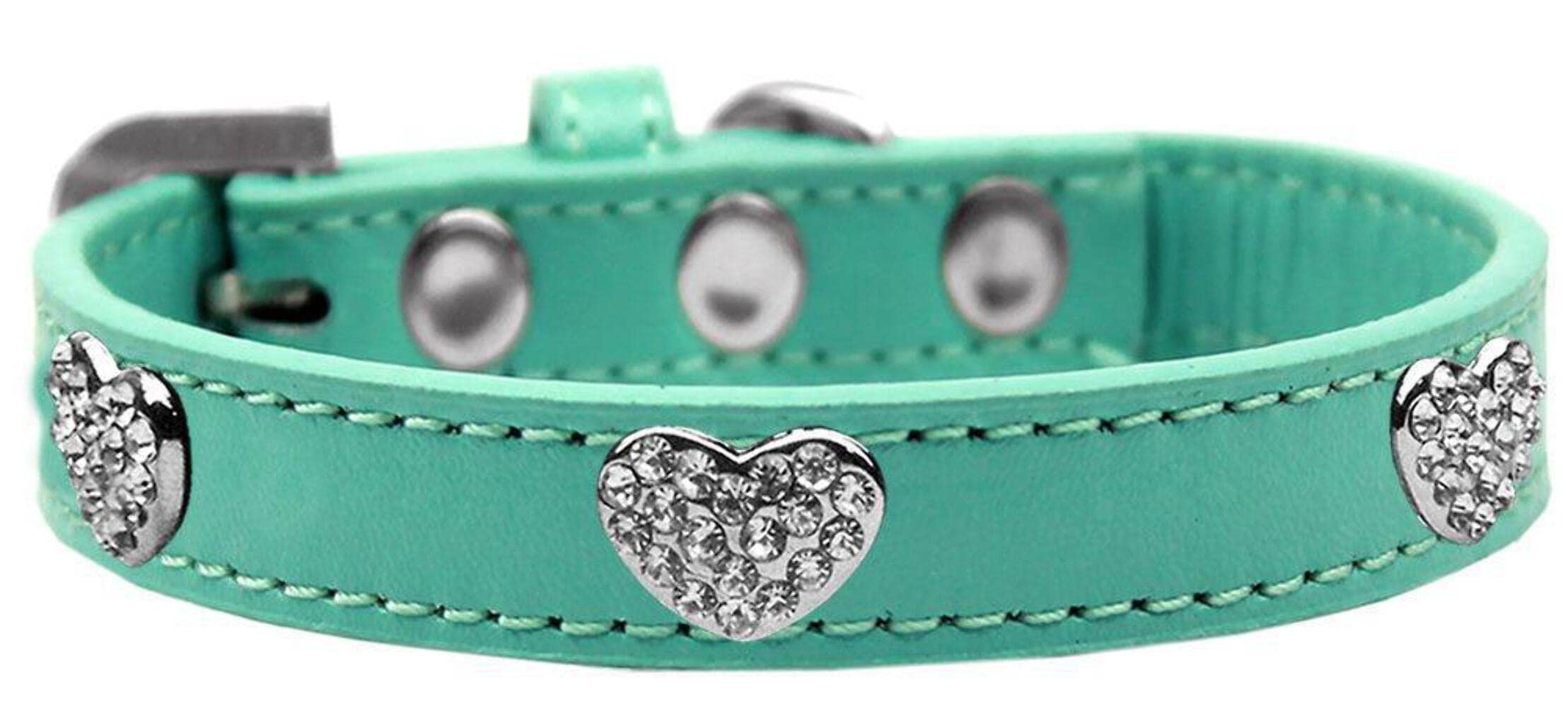 Dog, Puppy & Pet Widget Fashion Collar, "Clear Crystal Heart" Aqua 10