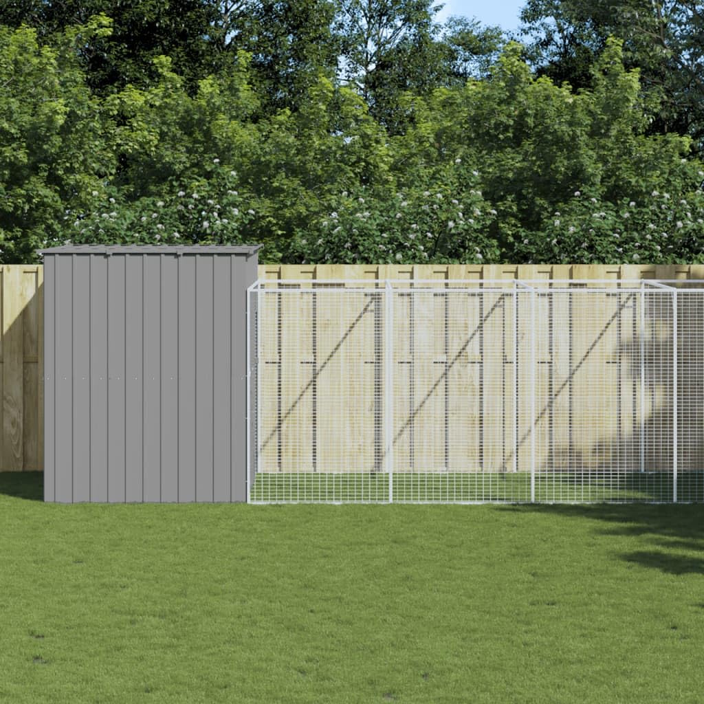 vidaXL Dog House with Run Light Gray 84.3x420.9x71.3 Galvanized Steel