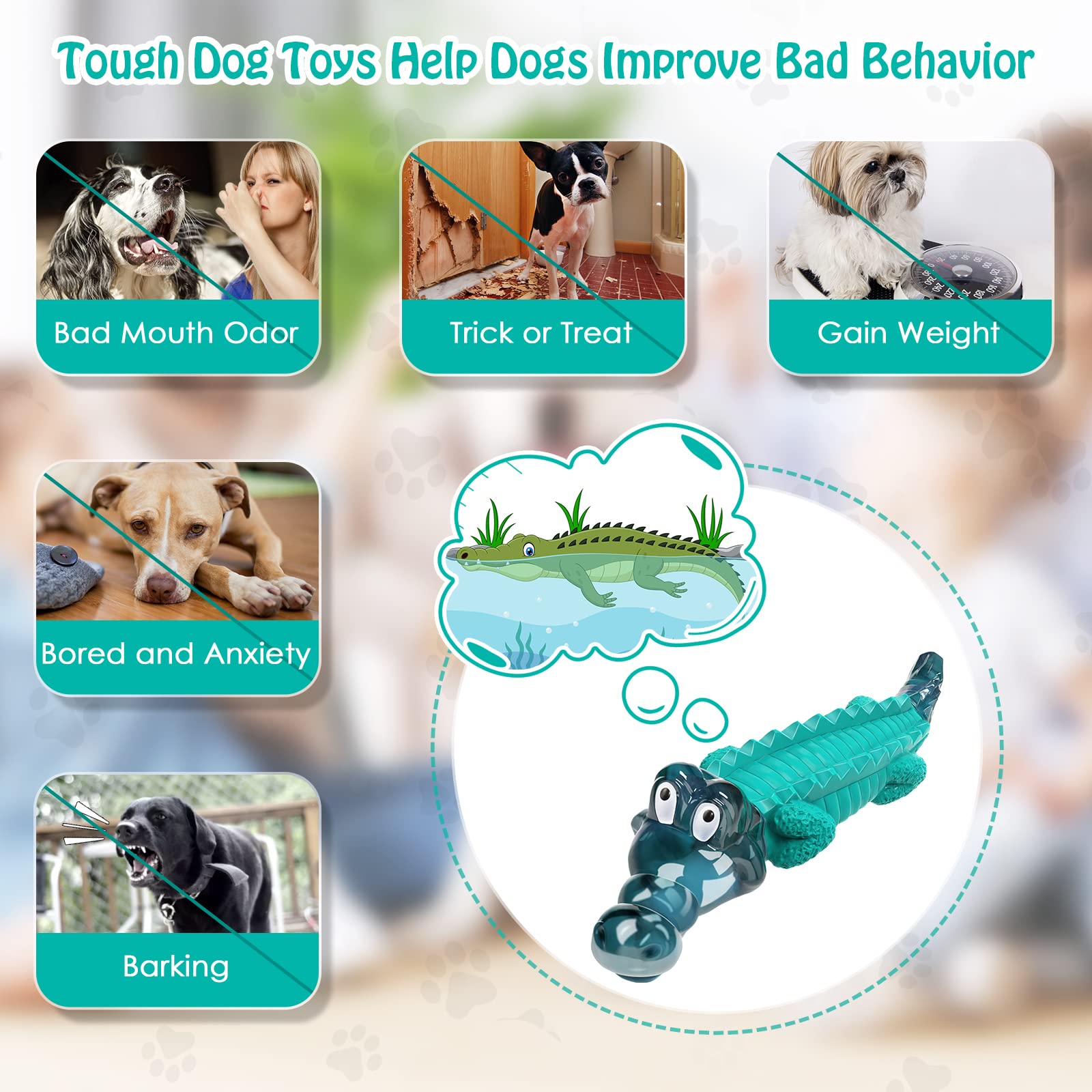 Jeefome Large Dog Chew Toy - Tough Indestructible Nylon Rubber for Aggressive Chewers - Blue