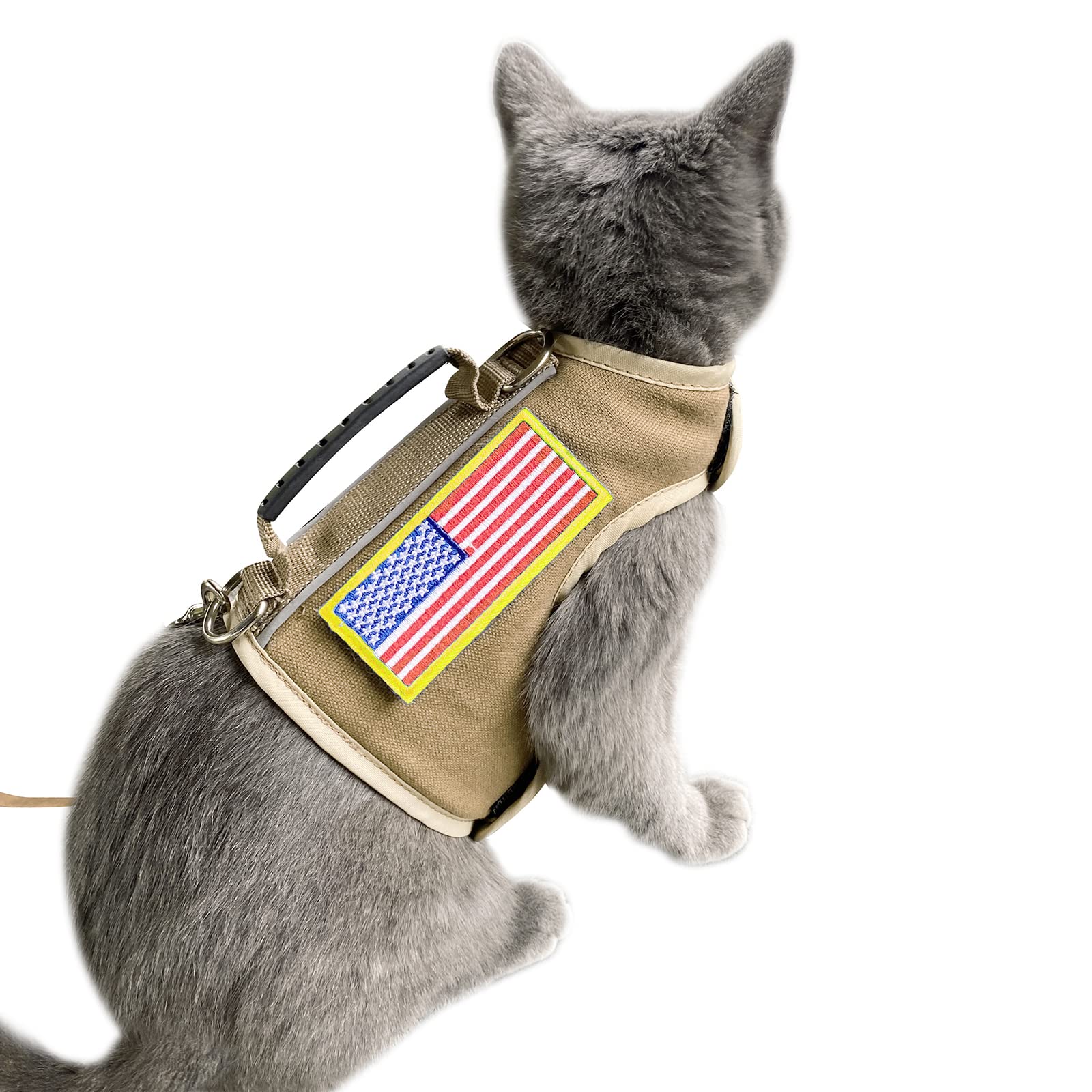 Tactical Cat Harness And Leash For Walking Escape Proof, Adjustable Cat Walking Jackets, Padded Stylish Cat Vest, Khaki, Large