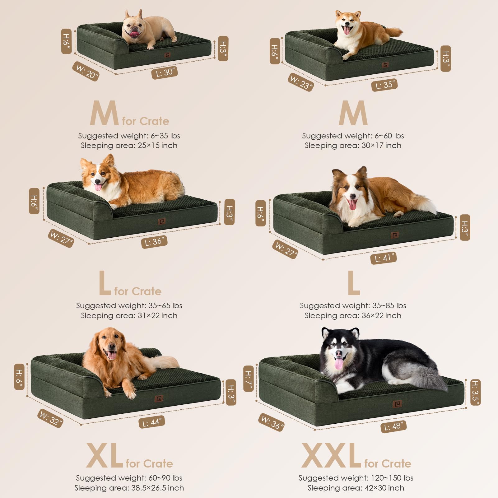 Eheyciga Memory Foam Large Dog Bed, Orthopedic Dog Beds For Large Dogs, Waterproof Egg Crate Dog Couch Bed With Washable Removable Cover And Non-Slip Bottom, L Shaped Dog Bed, Dark Green