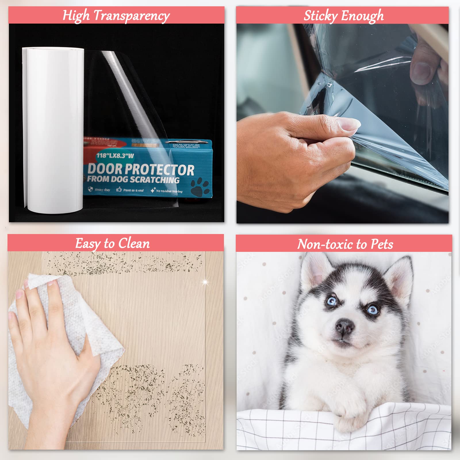 OKPOPLY Clear Vinyl Dog Scratch Door Protector, Heavy Duty Anti-Claw Shield, 118'' x 8.3'', Ideal for Walls, Windows & Furniture
