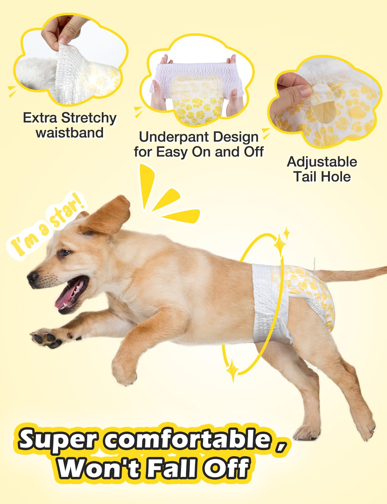 Dono Dog Diapers Female Large With Stretchy Waist, Disposable Pull Up Full Wrap Puppy In Heat Period Diapers, 360 Leak-Proof Sup