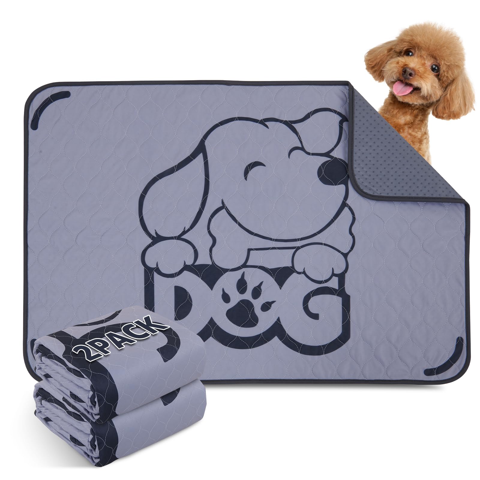 2 Pack Washable Pee Pads For Dogs: Non-Slip Puppy Training Pads With Fast Absorbency - Pet Whelping Pads, Ideal As Puppy Playpen