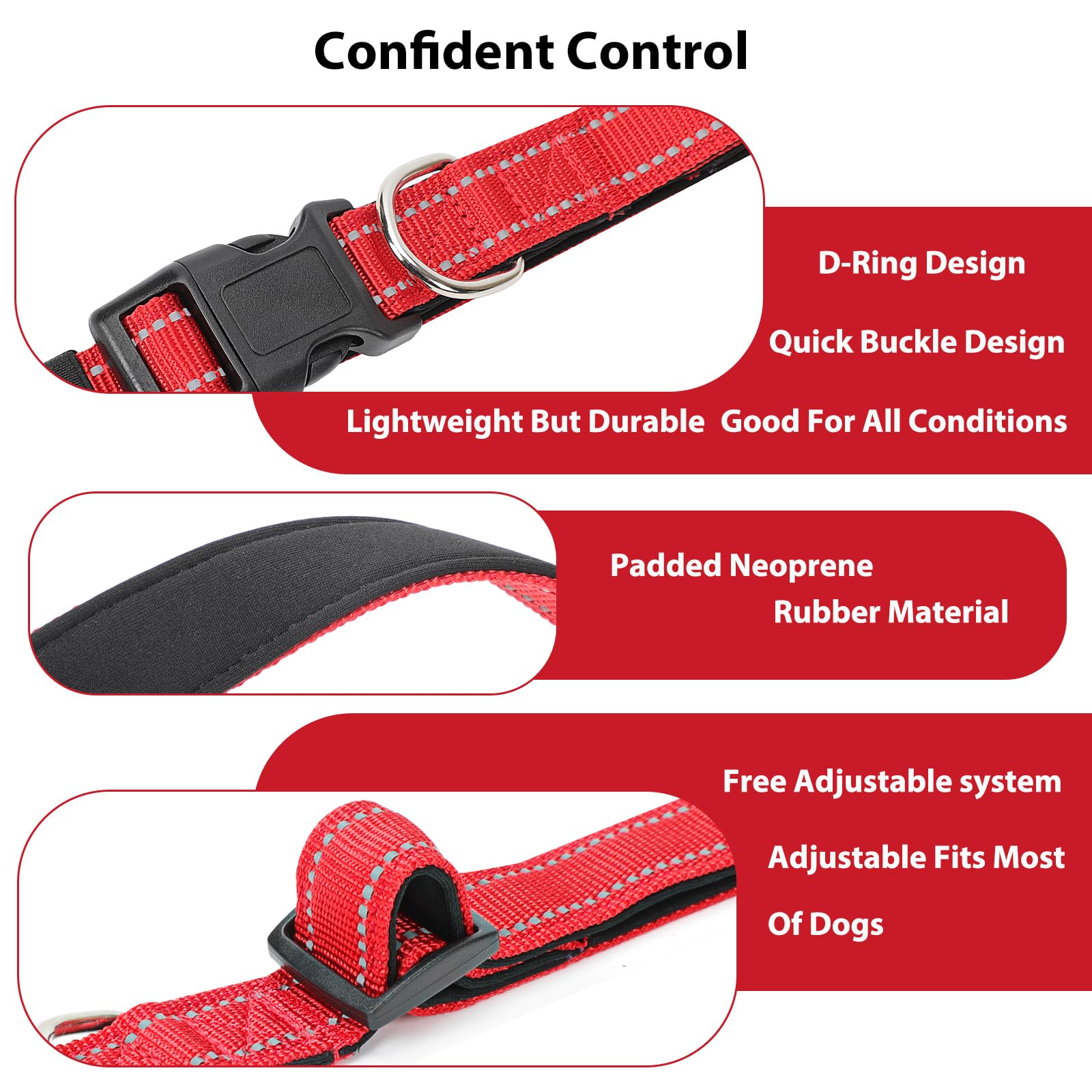 Penseepet Reflective Dog Collar Padded With Soft Neoprene Breathable Quick Release Basic Dog Collars For Puppy Small Dogs Red Girl Boy