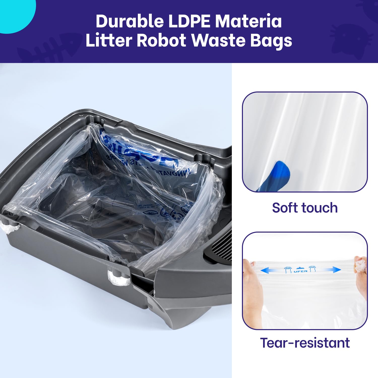 Aoellit 32 Count Litter Box Liners, Litter Robot 4 & 3 Waste Bags, Cat Litter Bags For Self Cleaning Litter Box, Transparent Lit