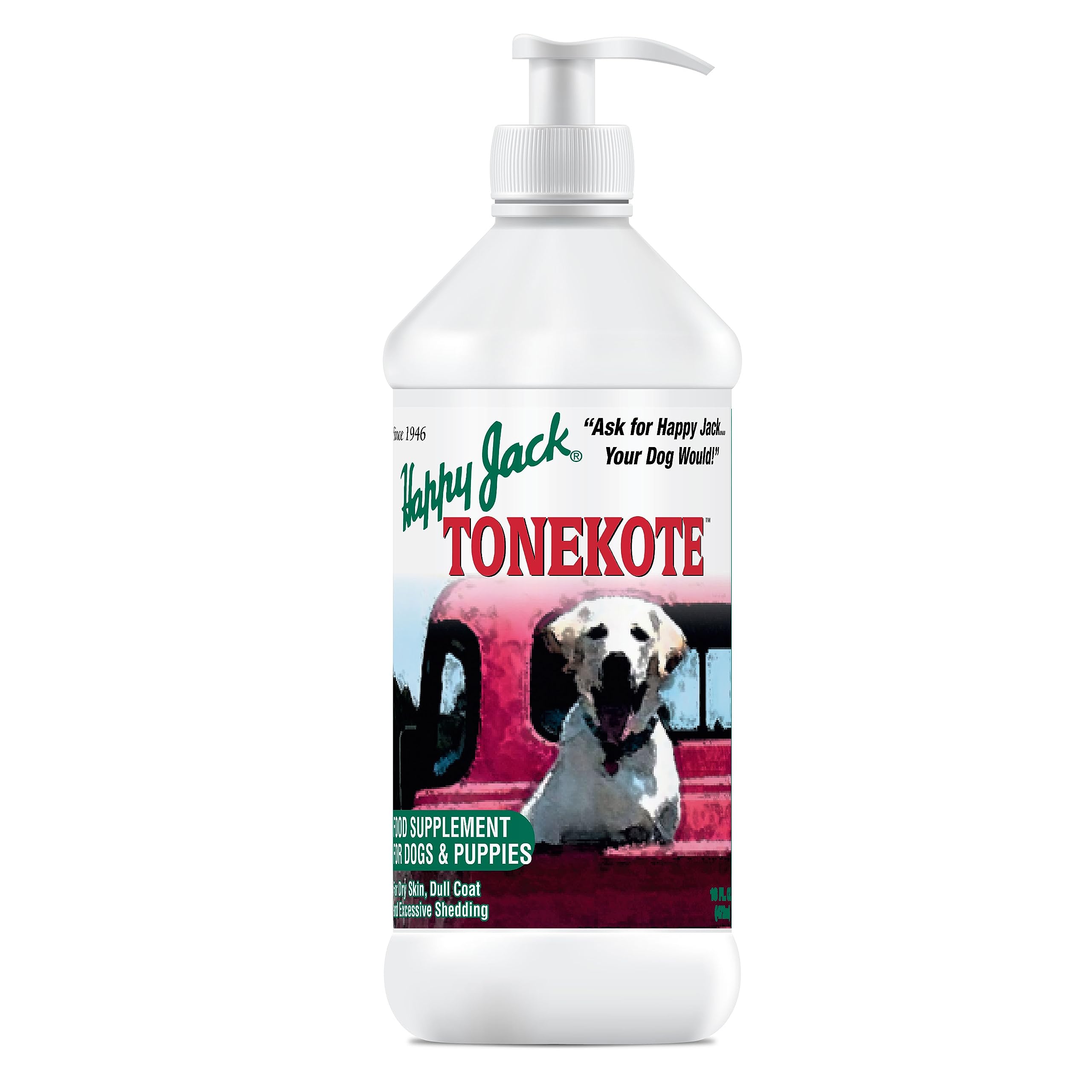 Happy Jack Tonekote Dog Skin & Coat Supplement, Oil for Dogs with Essential Fatty Acids & Vitamins for Itch Relief, Hot Spots, D