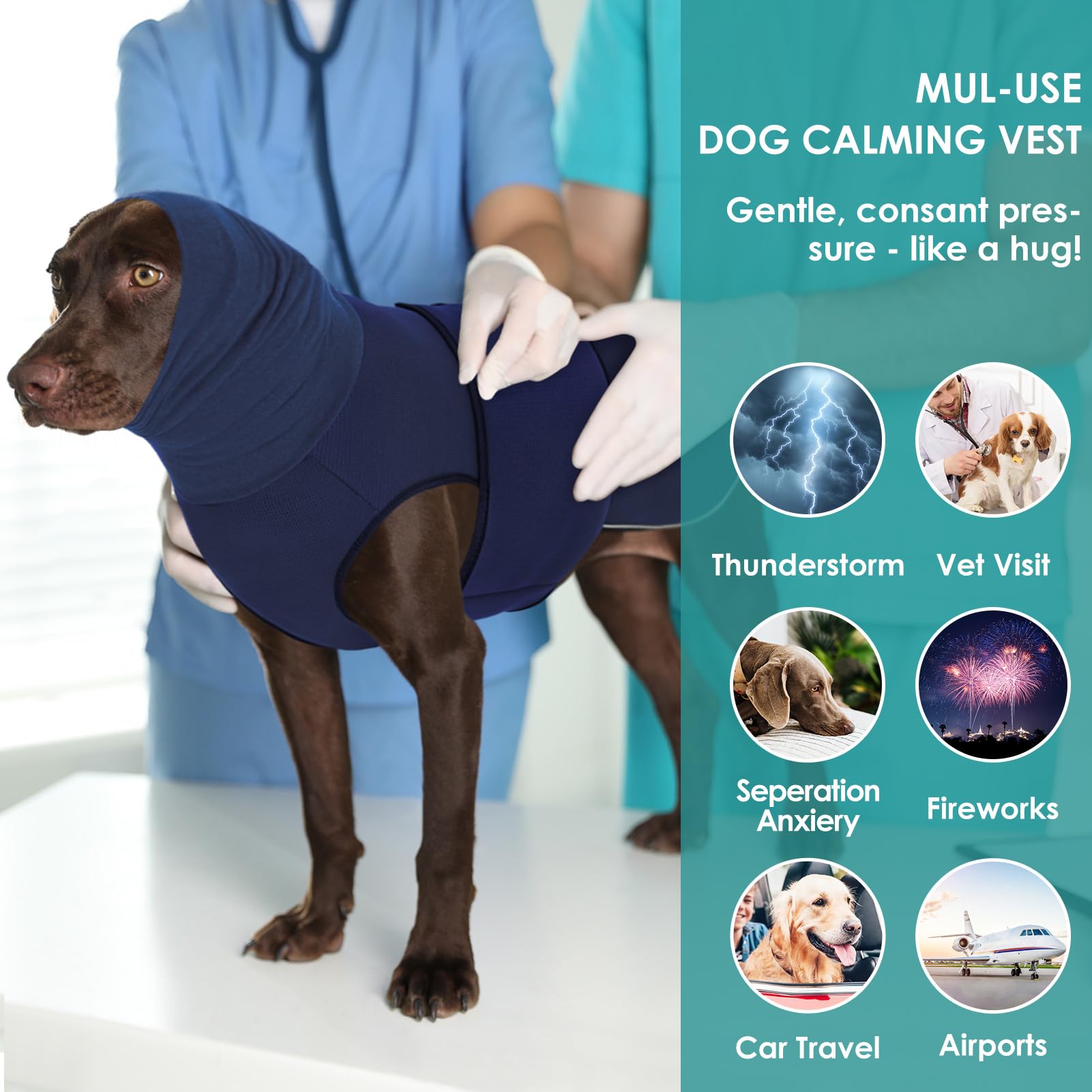 Aofitee Dog Anxiety Calming Hoodie, Thunder Jacket For Anxiety, Breathable Shirt Vest For Fireworks, Separation, Noise Block & E