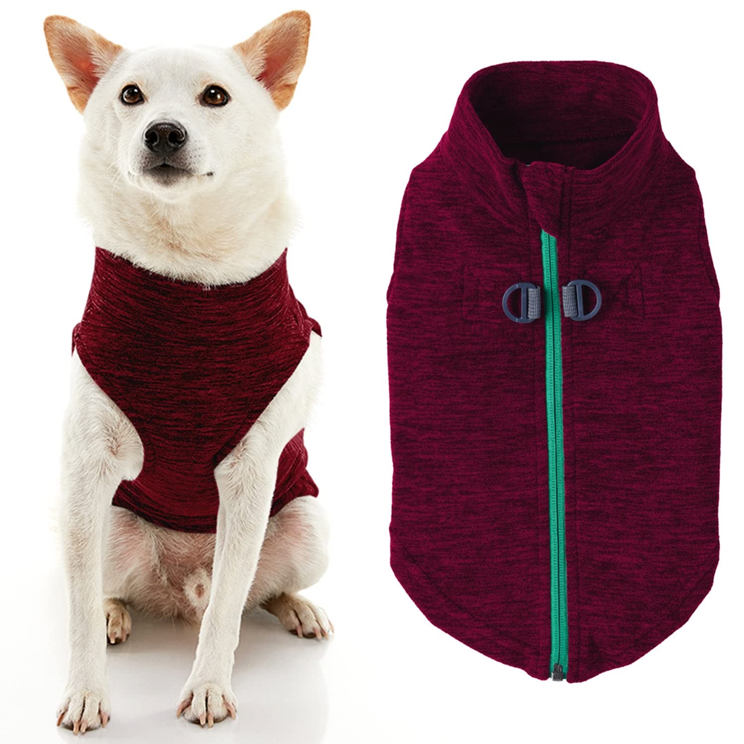Gooby Zip Up Fleece Dog Sweater - Fuchsia Wash, X-Large - Warm Pullover Fleece Step-in Dog Jacket with Dual D Ring Leash - Winte