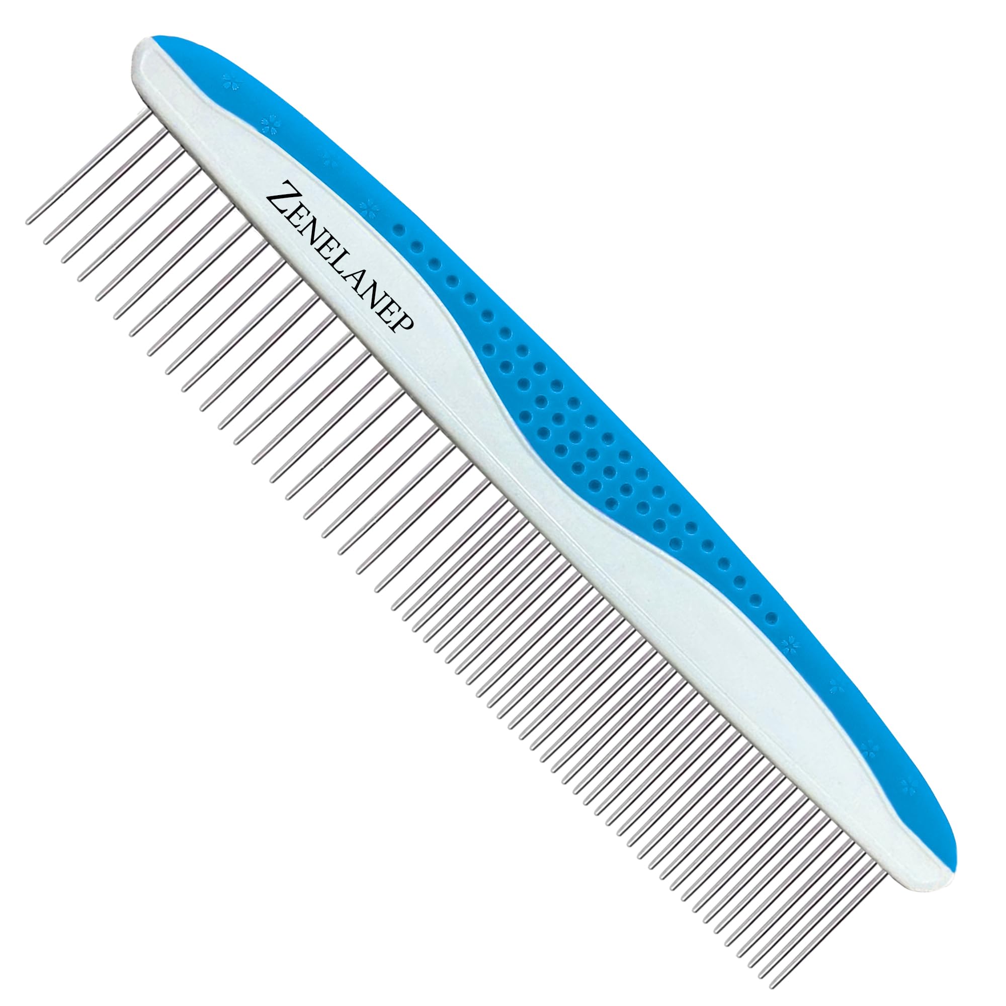 Zenelanep Dog Grooming Comb For Matting - Metal Dematting Comb With Stainless Steel Teeth & Non-Slip Handle (Style 1)