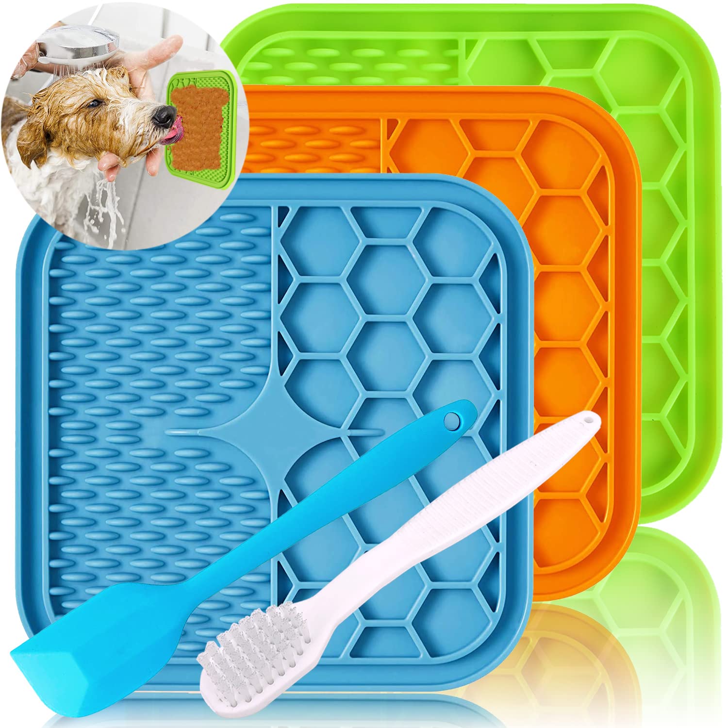 Kwispel Dog Lick Mat, 3 Pcs Lick Mat for Dogs with Suction Cups for Anxiety, Peanut Butter Dog Licking Mat Slow Feeder Dispensin
