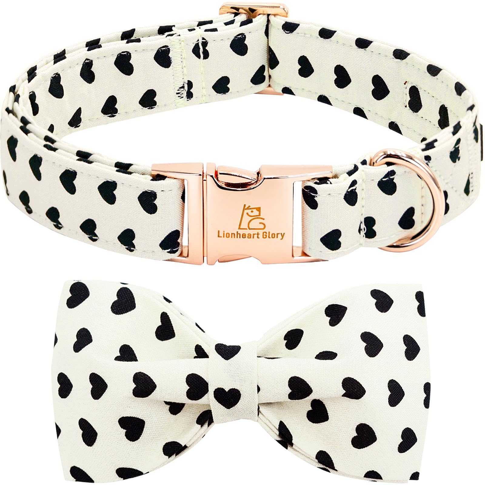 Lionheart Glory Dog Bow Collar Valentine'S Day Dog Collar For Small Dogs Hearts Print Dog Collar With Bowtie Spring Dog Collars 