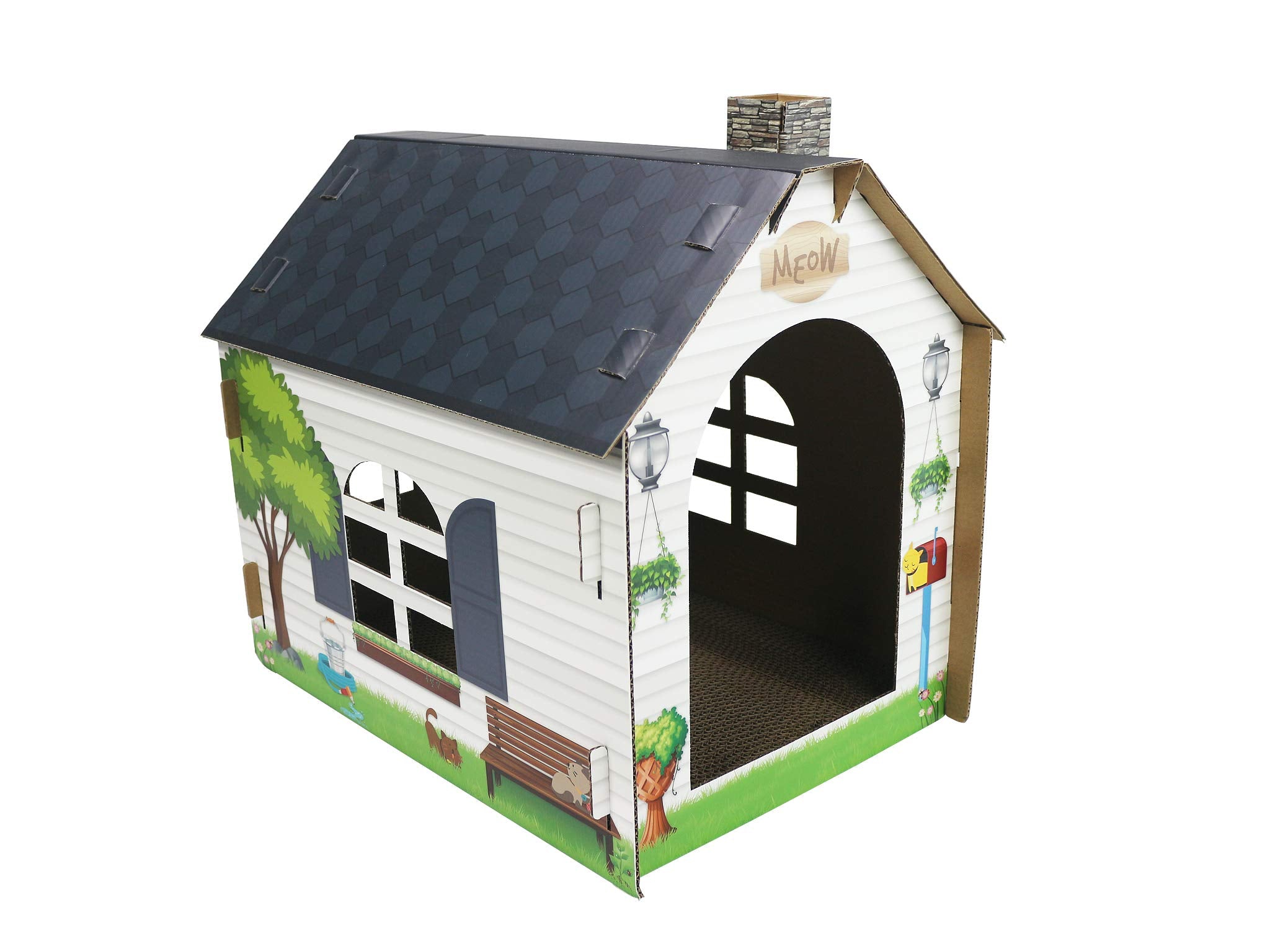 ASPCA Cardboard Cat House Playhouse with Scratching Pad 19"x13"x17" Cottage Model CAS2026