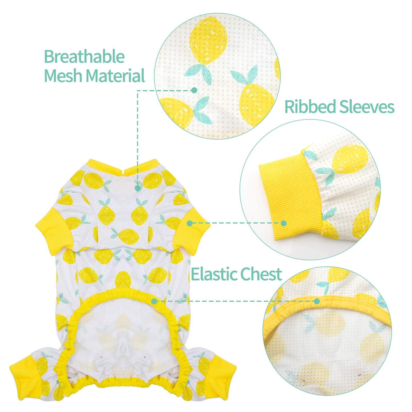 Kyeese Dog Pajamas Stretchable Lemon Dog Pjs Breathable Onesie Lightweight 4 Legs Puppy Pjs Great For Summer X-Small (Pack Of 1)