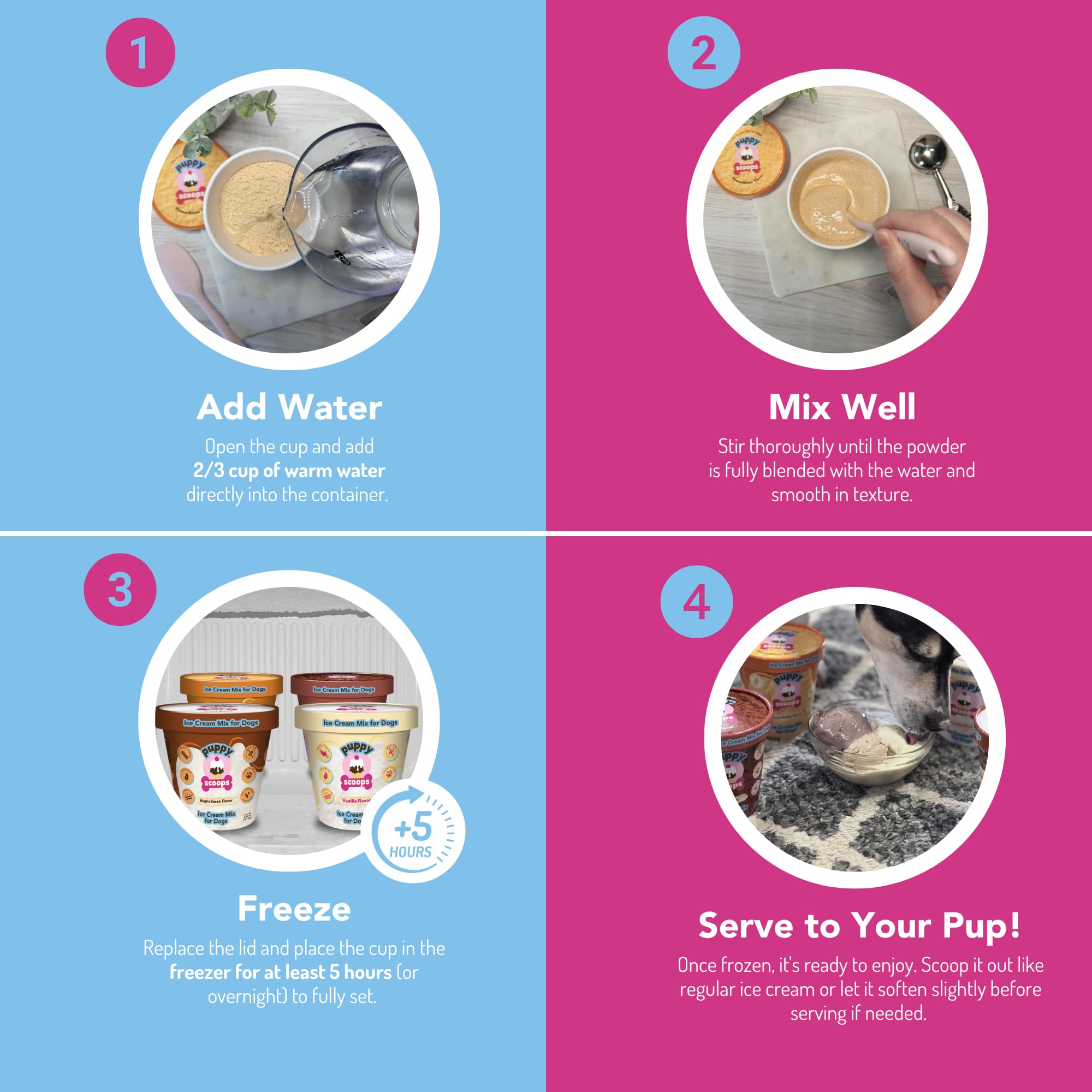 Puppy Scoops Dog Ice Cream Mix - Just Add Water and Freeze at Home, Powder Mix with Ice Cream Cup and Reusable Lid, Ice Cream Mi