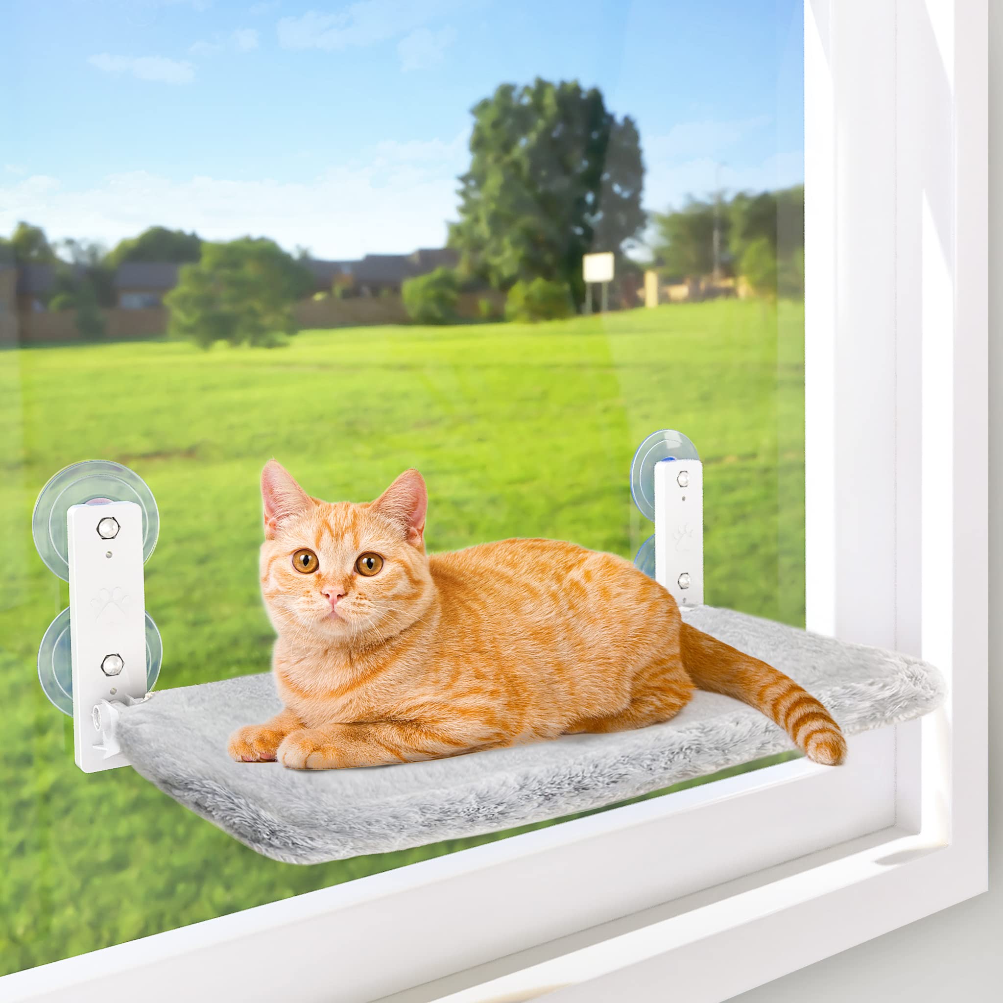 Amosijoy Cordless Cat Window Perch, Cat Hammock For Wall With 4 Suction Cups, Anchor&Screw For Two Ways Of Installation, Solid M