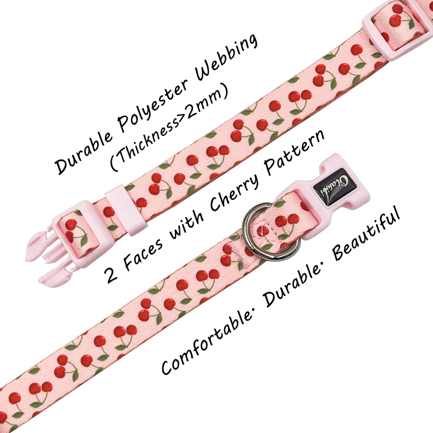 Olahibi Dog Collar And Leash Set, Cherry Pattern, Polyester Material, 5Ft Leash, For Puppy Dogs.(Extra Small,Pink Cherry)