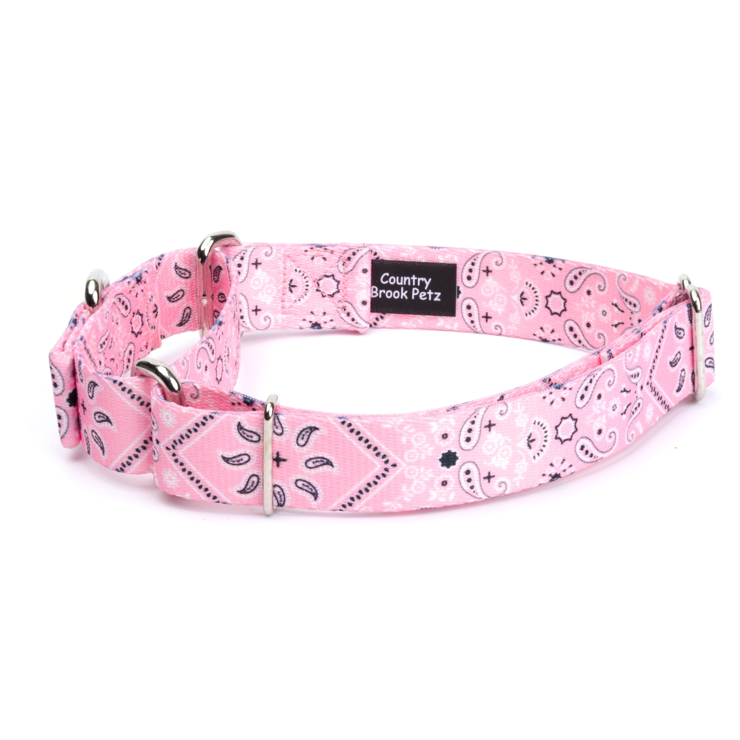 Country Brook Petz - Pink Bandana Martingale Dog Collar - Country And Western Collection Featuring Rustic Designs (1/2 Inch, Ext