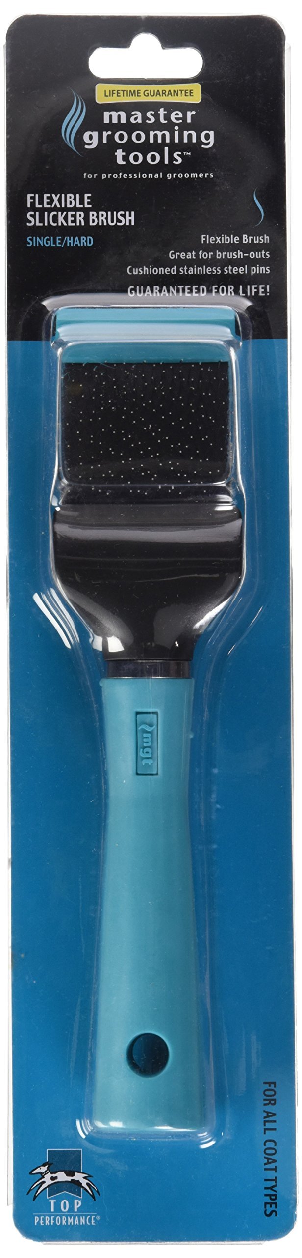 Master Grooming Tools Flexible Single Side Pet Slicker Brush With Hard Handle, Small, Teal