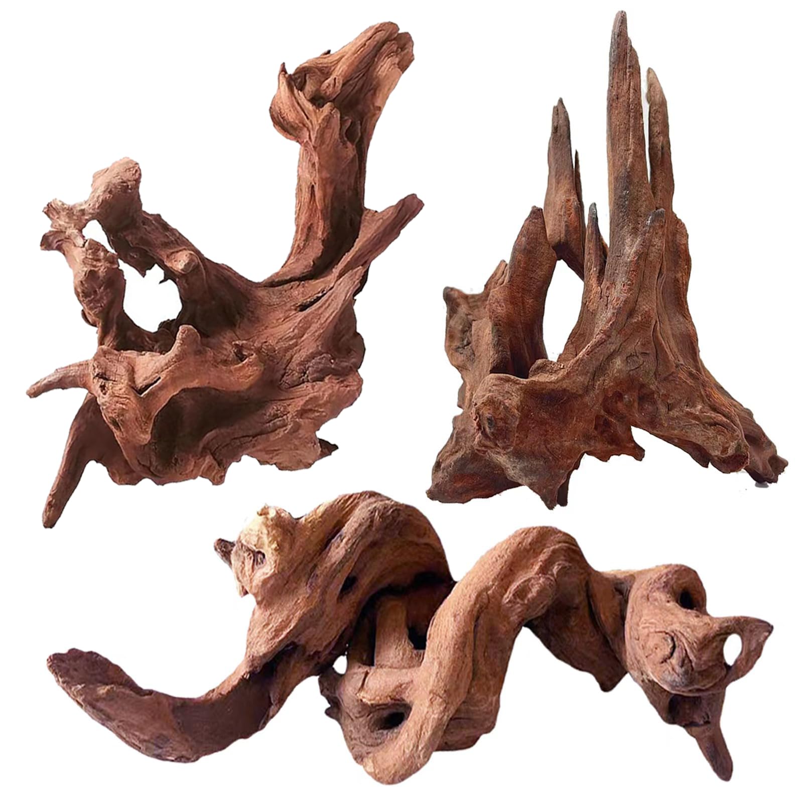 Jorewood Natural Aquarium Driftwood for Fish Tanks & Reptile Terrariums - Safe Fish Tank Decorations, Unique Twisted Branches 3-