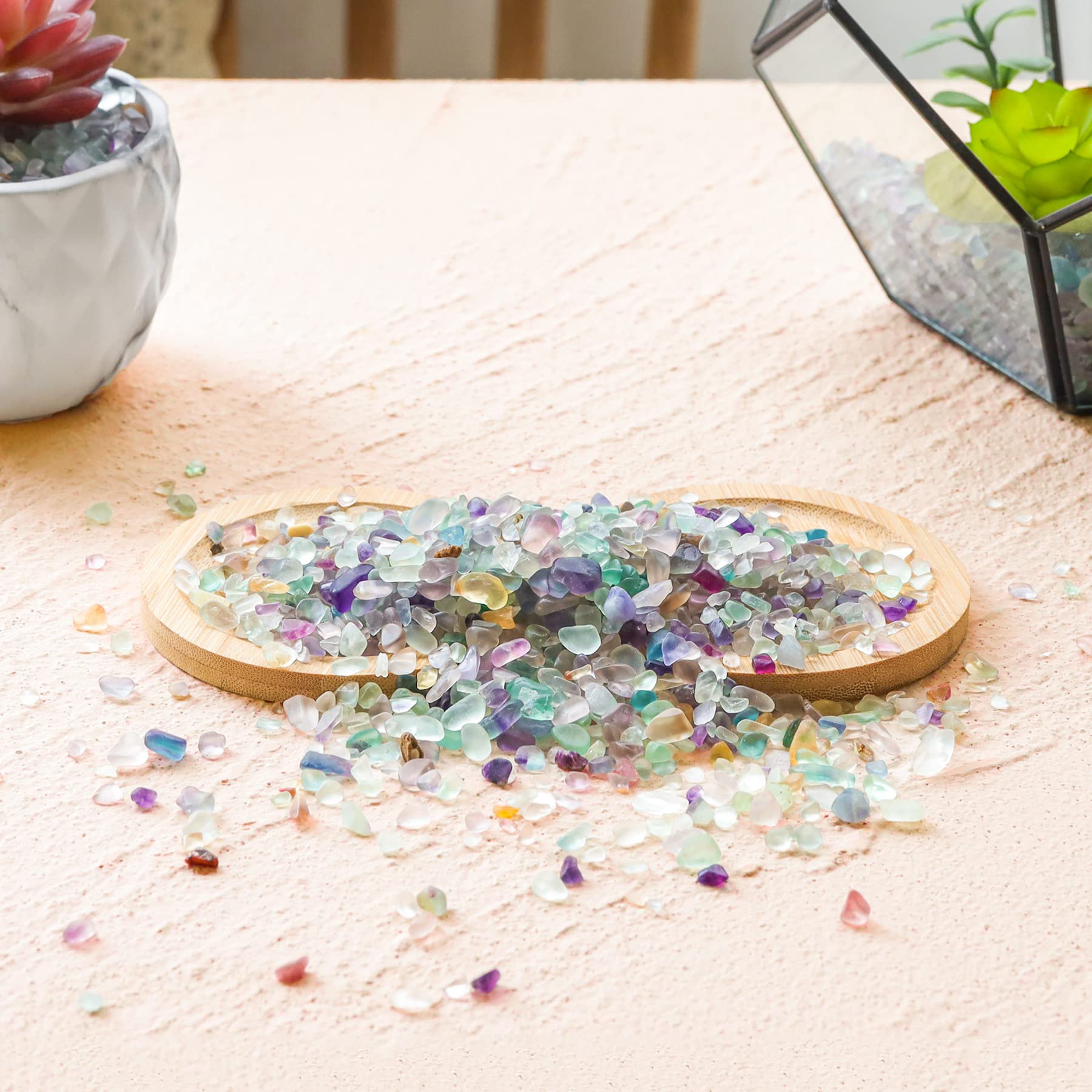 T4U Crystal Chips Stone Crushed Quartz Glass 0.5Lb - Fluorite Tumbled Gravel Small Decorative Pebbles Bulk, Mini Polished Rocks