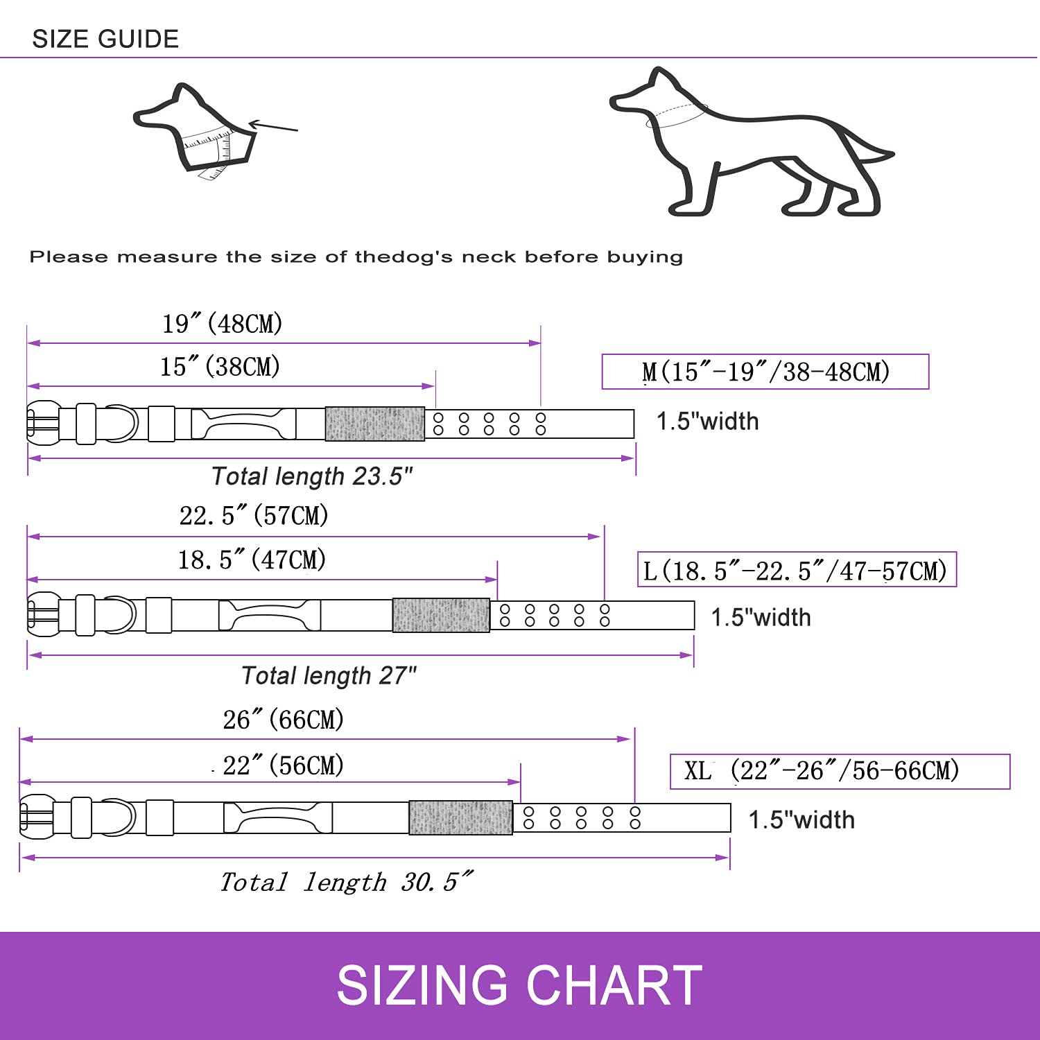 Yunleparks Reflective Dog Collar Heavy Duty Tactical With Control Handle And Metal Buckle For Dog Training(Large, Purple)