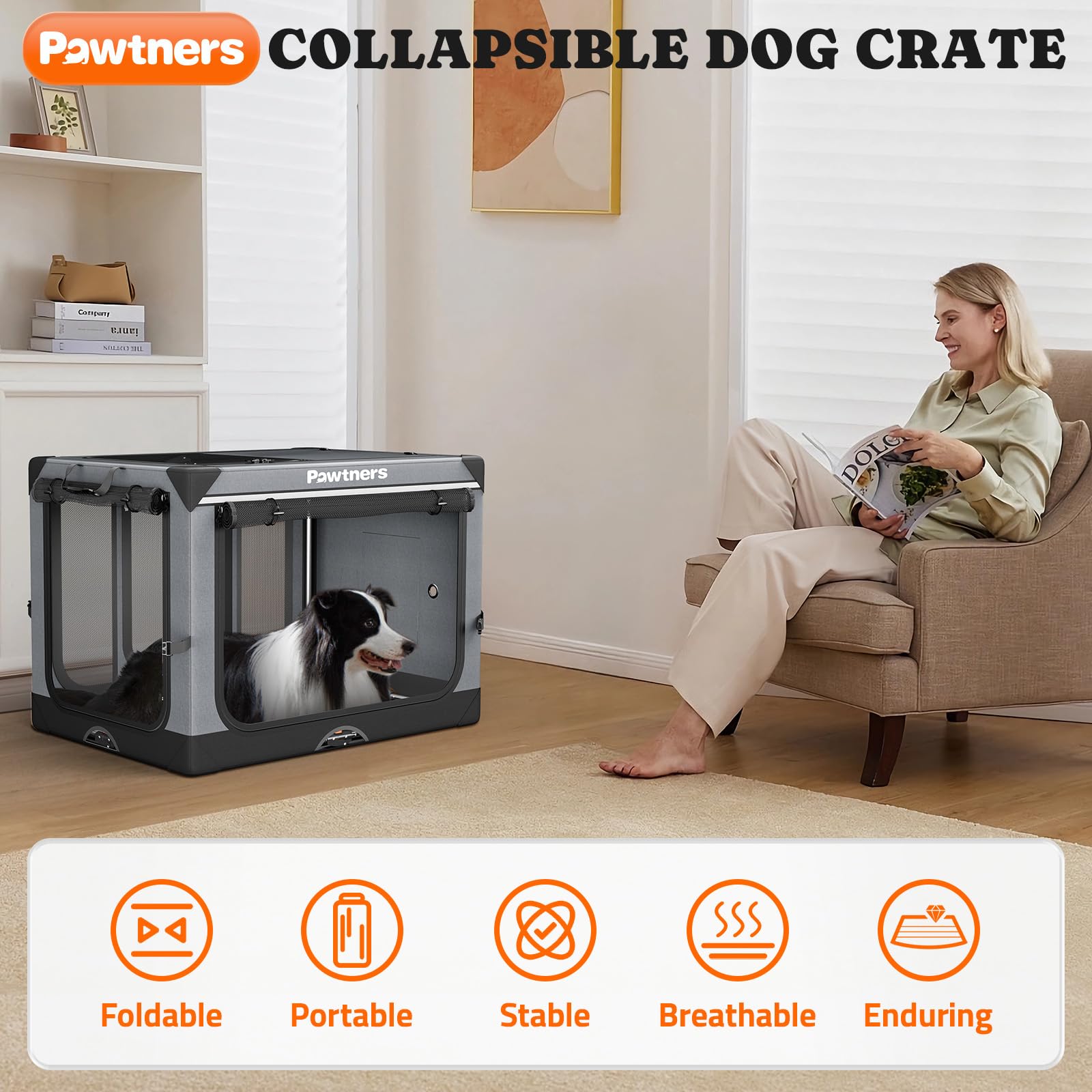 Collapsible Dog Crate: 38 Inch Foldable Soft Sided Dog Crate For Large Dogs, Portable Dog Travel Kennel With Soft Mat For Indoor