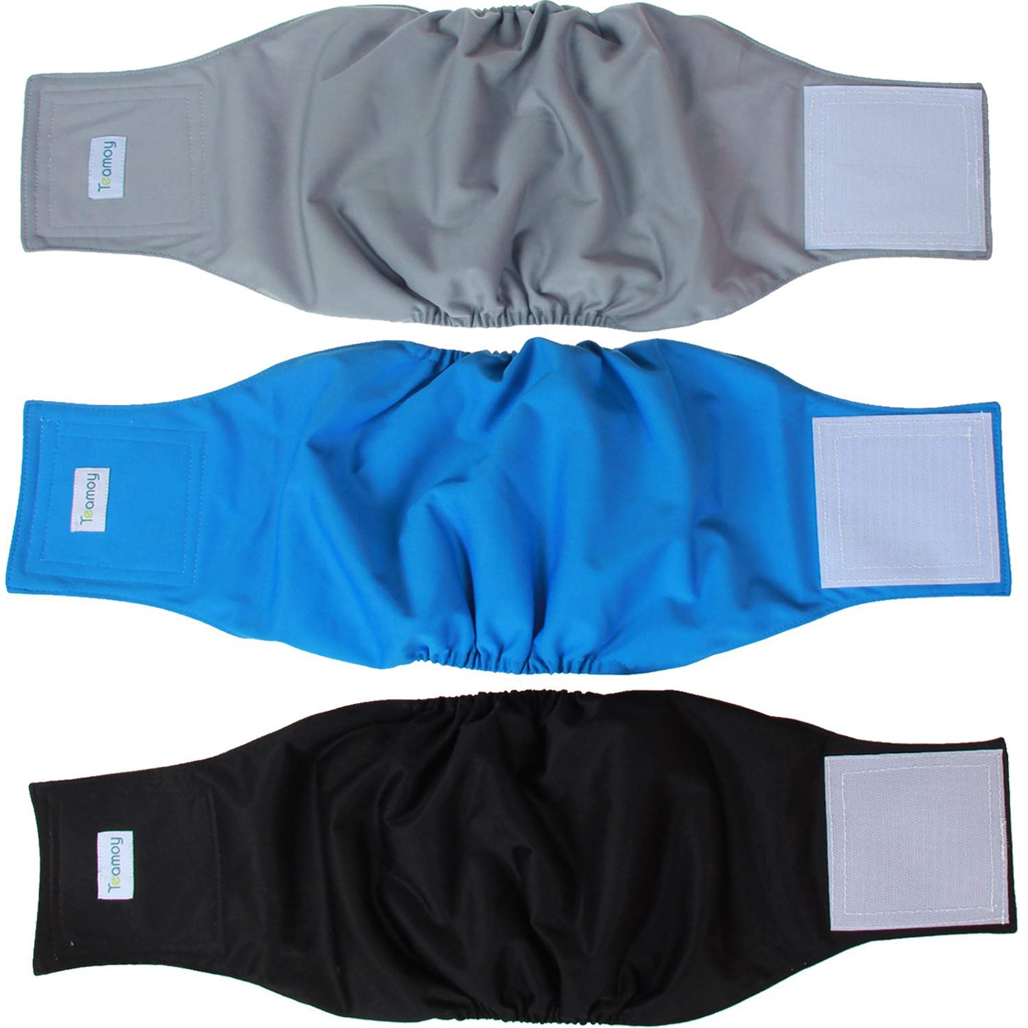 Teamoy Reusable Wrap Diapers for Male Dogs, Washable Puppy Belly Band Pack of 3 (XXL, 29-34 Waist, Black+ Gray+ Lake Blue)