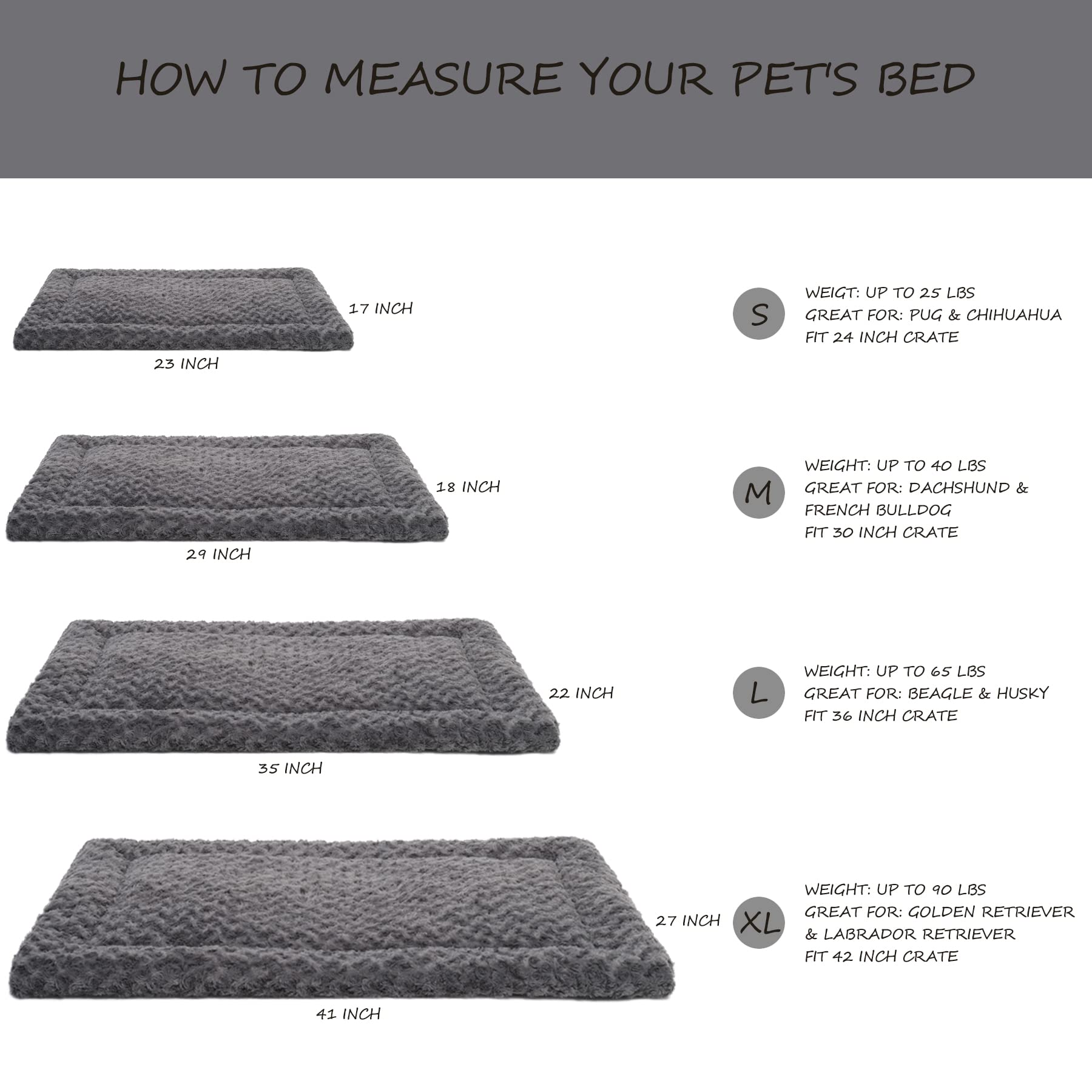 Washable Dog Bed Mat Reversible Dog Crate Pad Soft Fluffy Pet Kennel Beds Dog Sleeping Mattress For Large Jumbo Medium Small Dogs, 29 X 18 Inch, Gray