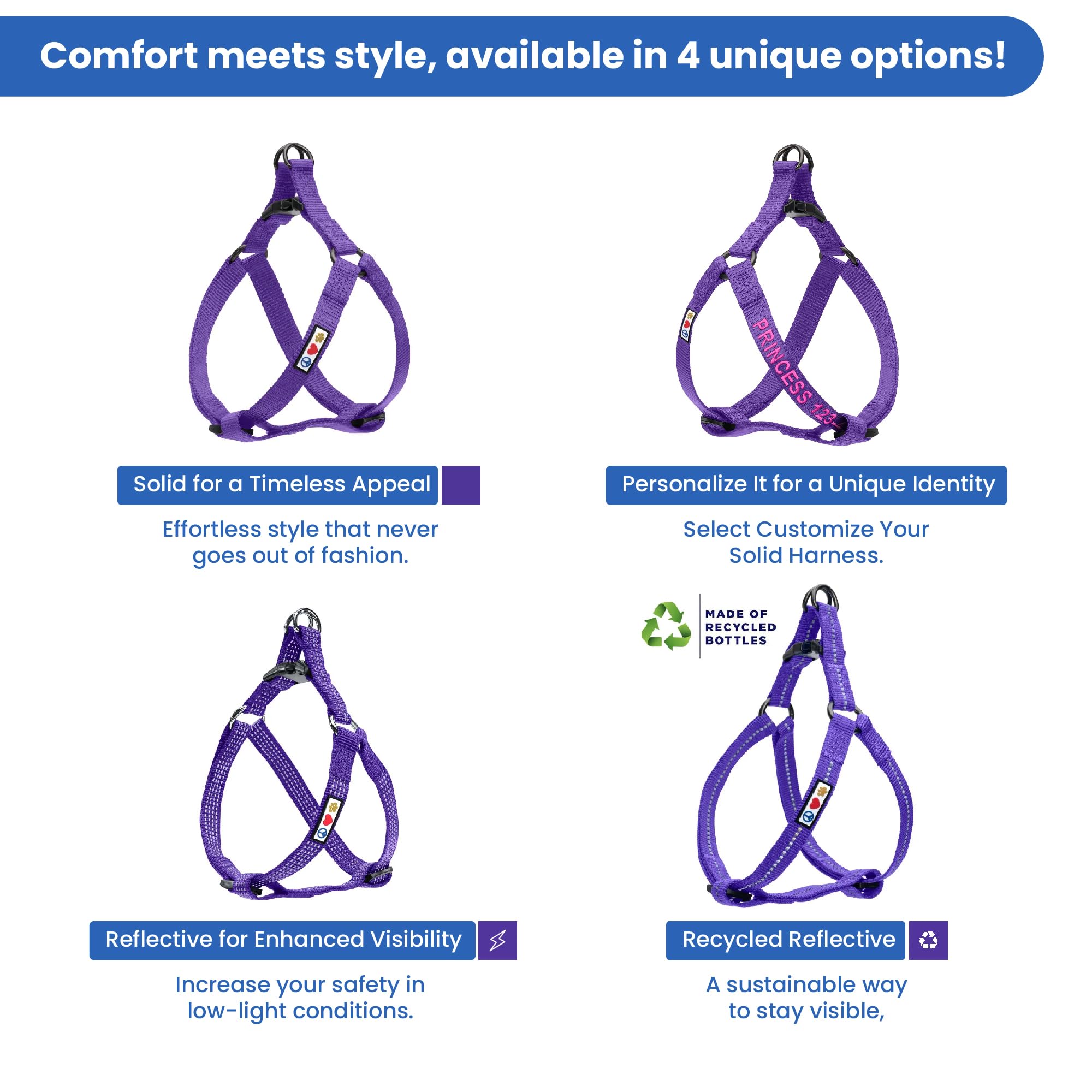 Pawtitas Solid Color Step In Dog Harness Or Vest Harness Dog Training Walking Of Your Puppy Harness Medium Dog Harness Purple Dog Harness
