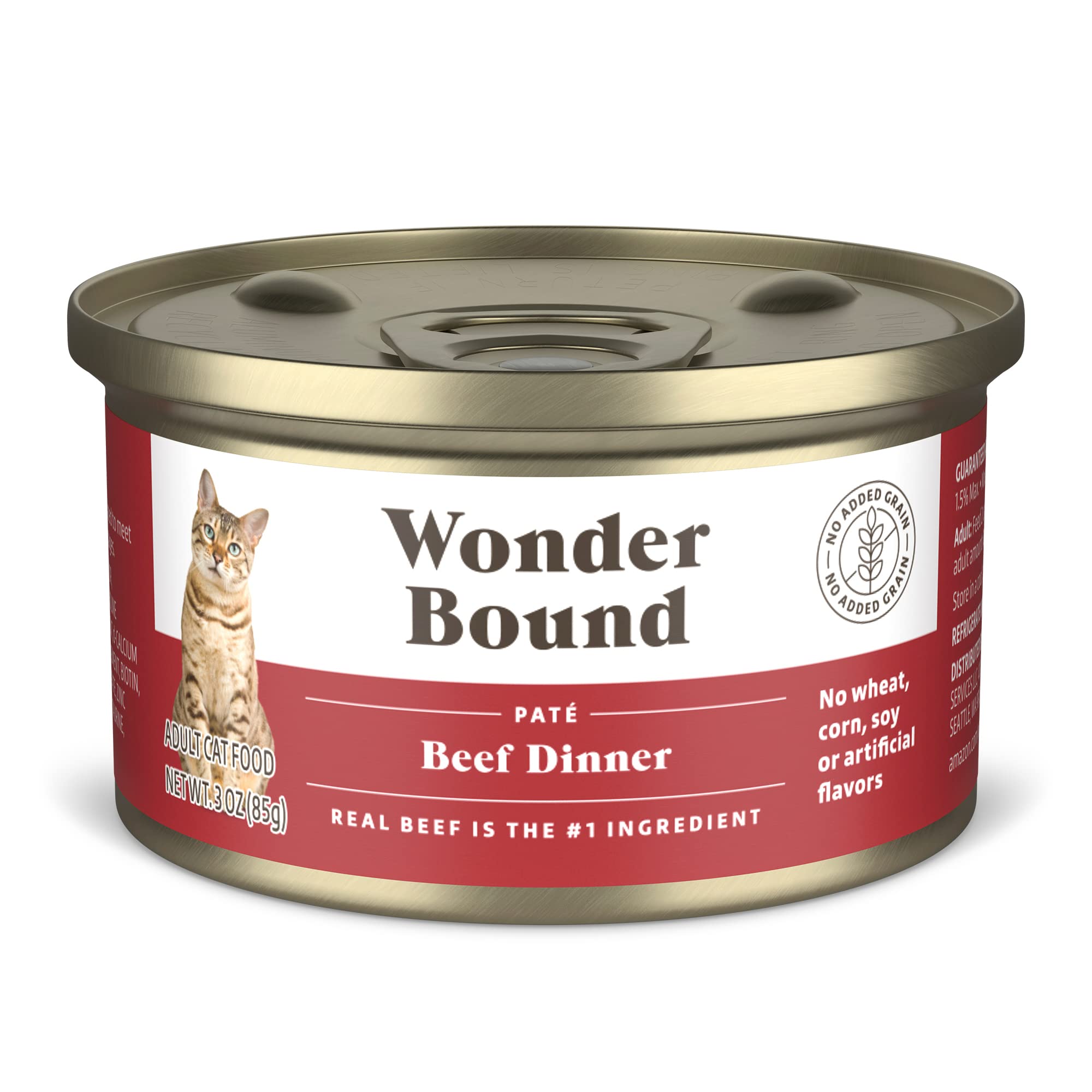 Amazon Brand - Wonder Bound Wet Cat Food, Pat  , No Added Grain, 3 oz cans, Pack of 24 (Beef)