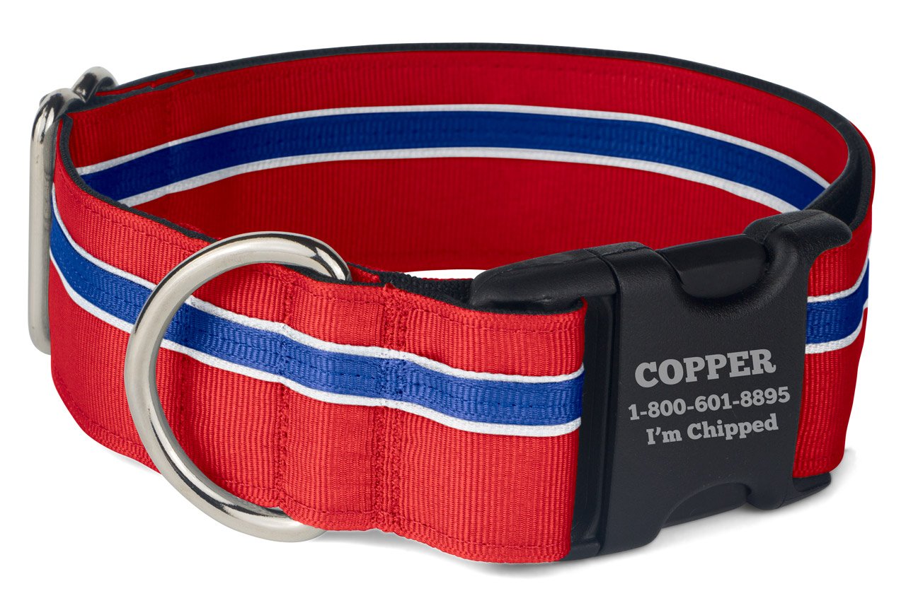 If It Barks Personalized 1.5'' Striped Dog Collar - Engraved Name - Custom Size, Patriotic