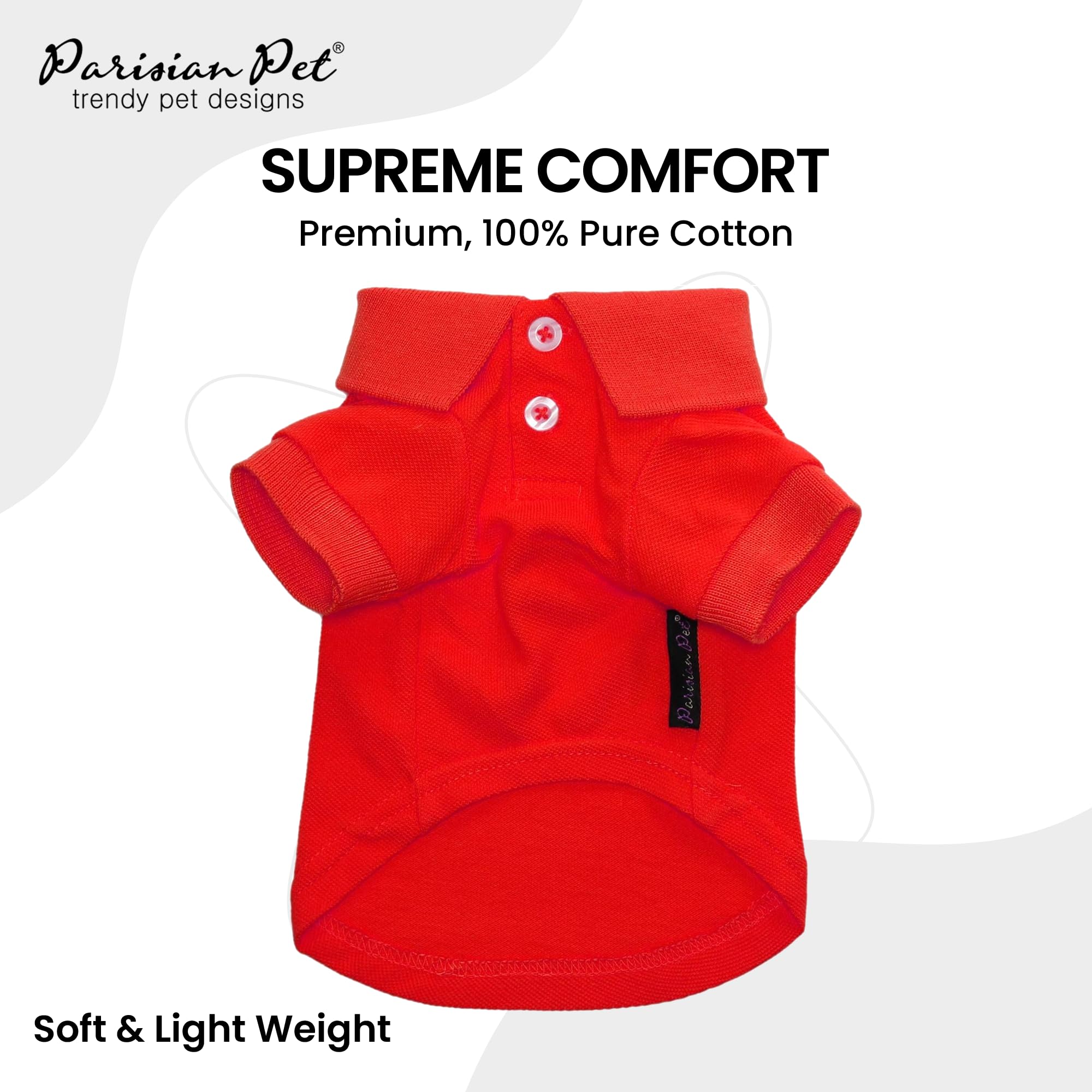 Parisian Pet Dog Polo Shirts - Breathable Cotton Polo - Solid Red Summer Pullover - Button Up Collar For Small Dogs Xs
