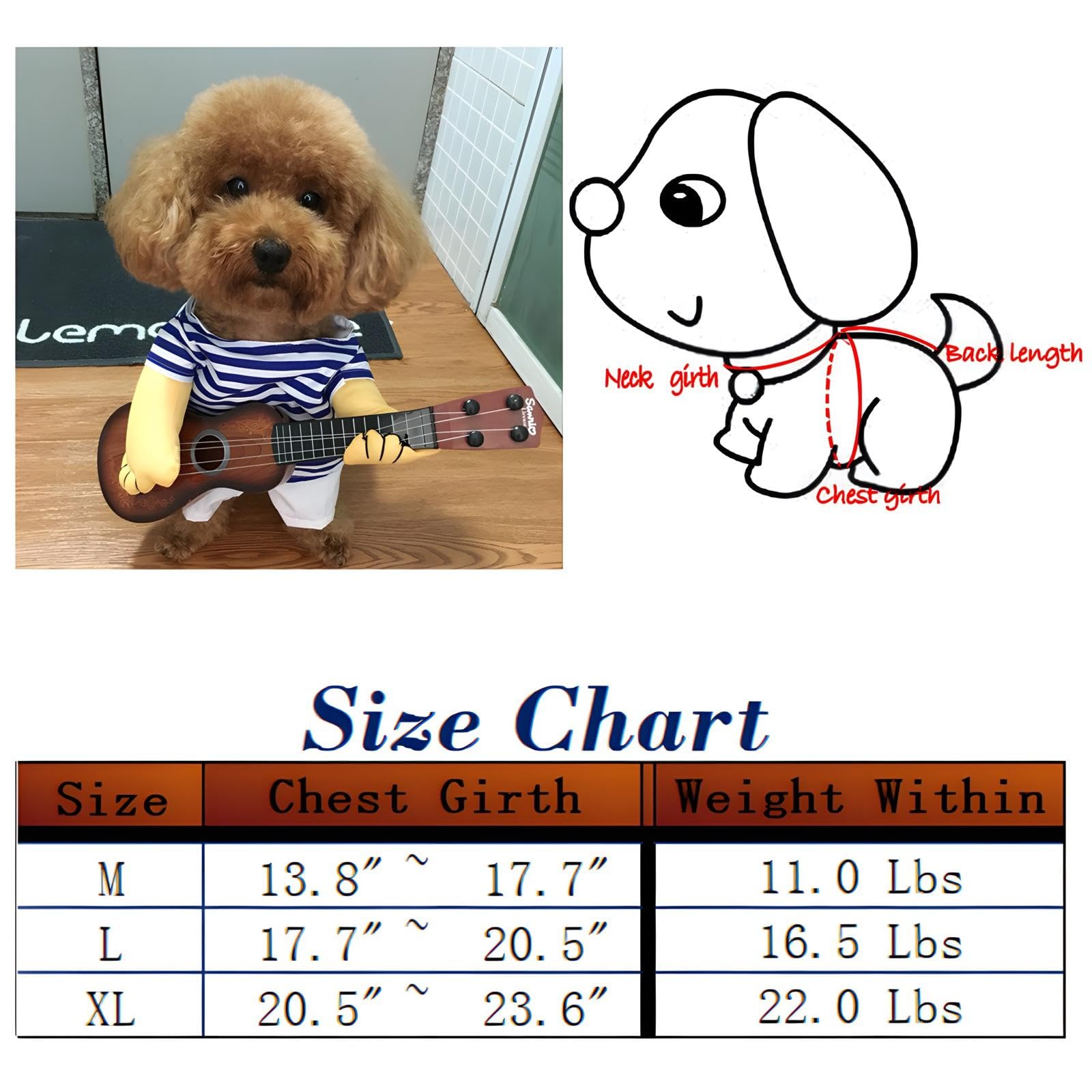 NACOCO Pet Guitar Costume for Dogs & Cats, Medium, Navy Blue, Cotton, Model GUITARCOSTUME-M, Halloween & Christmas Outfit