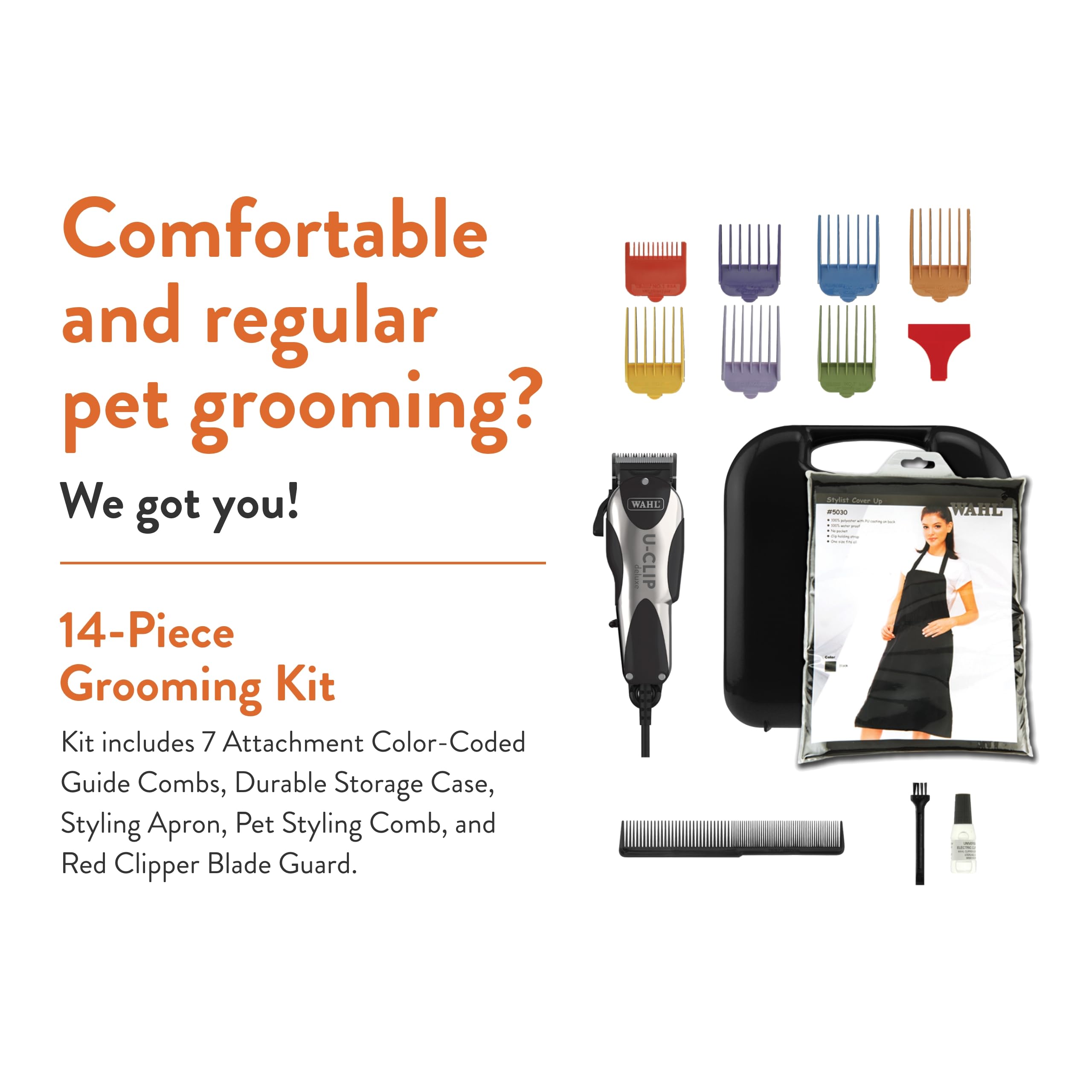 Wahl Pro Animal Deluxe U-Clip - Dog & Cat Trimmer With 3 Cutting Lengths & 7 Attachment Combs - Premium Grooming Tools For Light