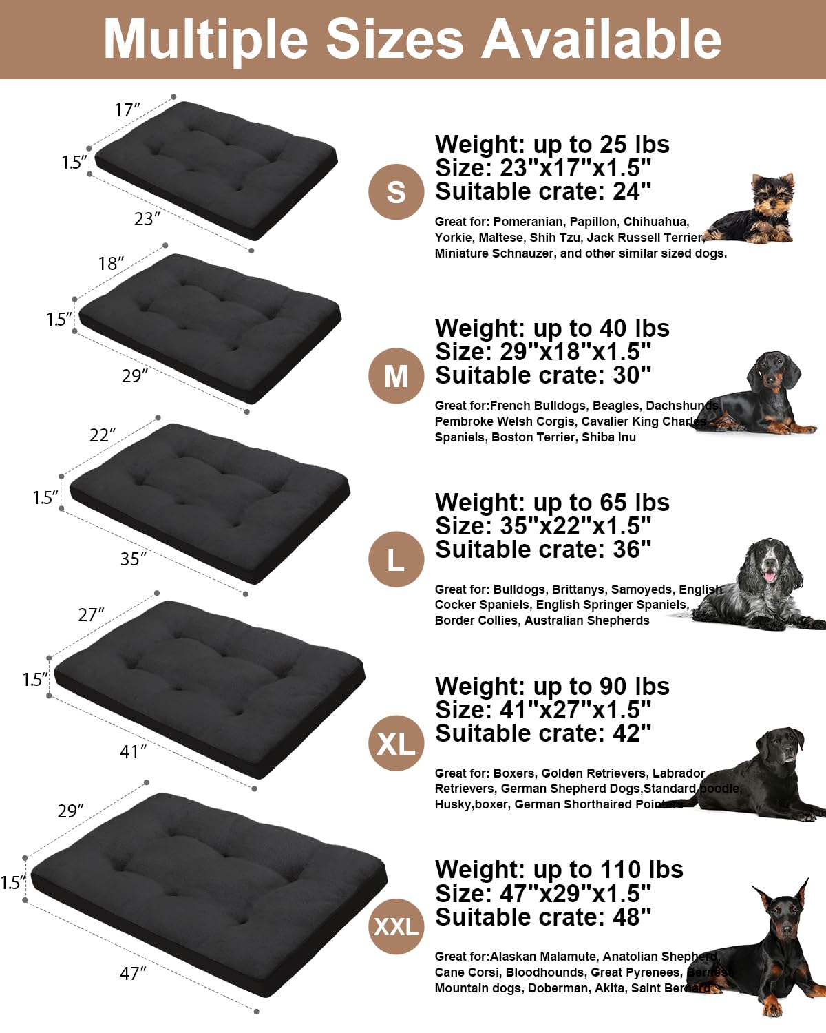 Emslx Dog Crate Bed For Medium Size Dogs,Washable Dog Kennel Pad Ultra Soft Pet Sleeping Mat For Cages,Anti-Slip Bottom,29X18 In