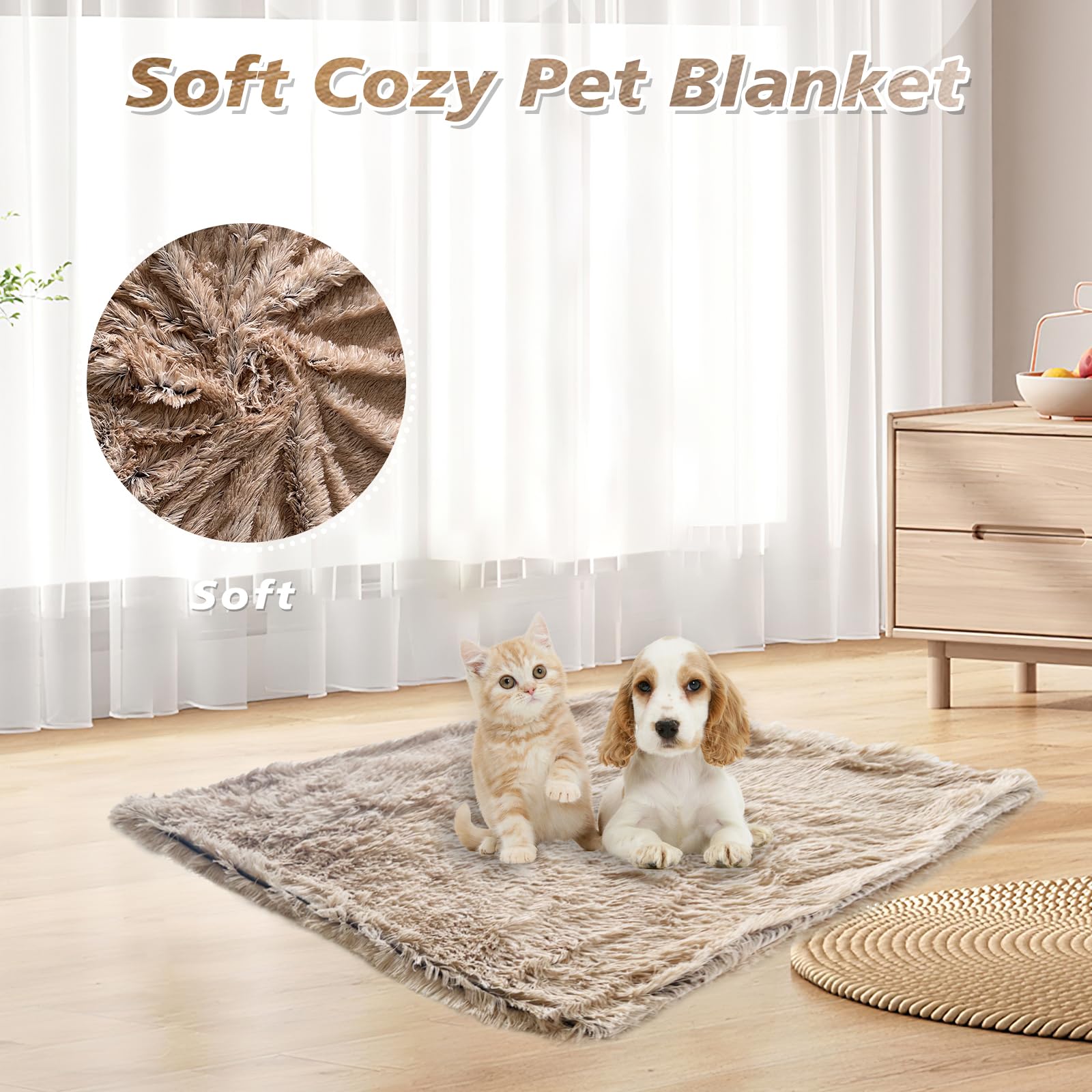 PJYuCien Fluffy Fleece Pet Blanket - Super Soft & Warm, 30" x 40", Brown, Machine Washable, Ideal for Cats & Dogs, Model 0719
