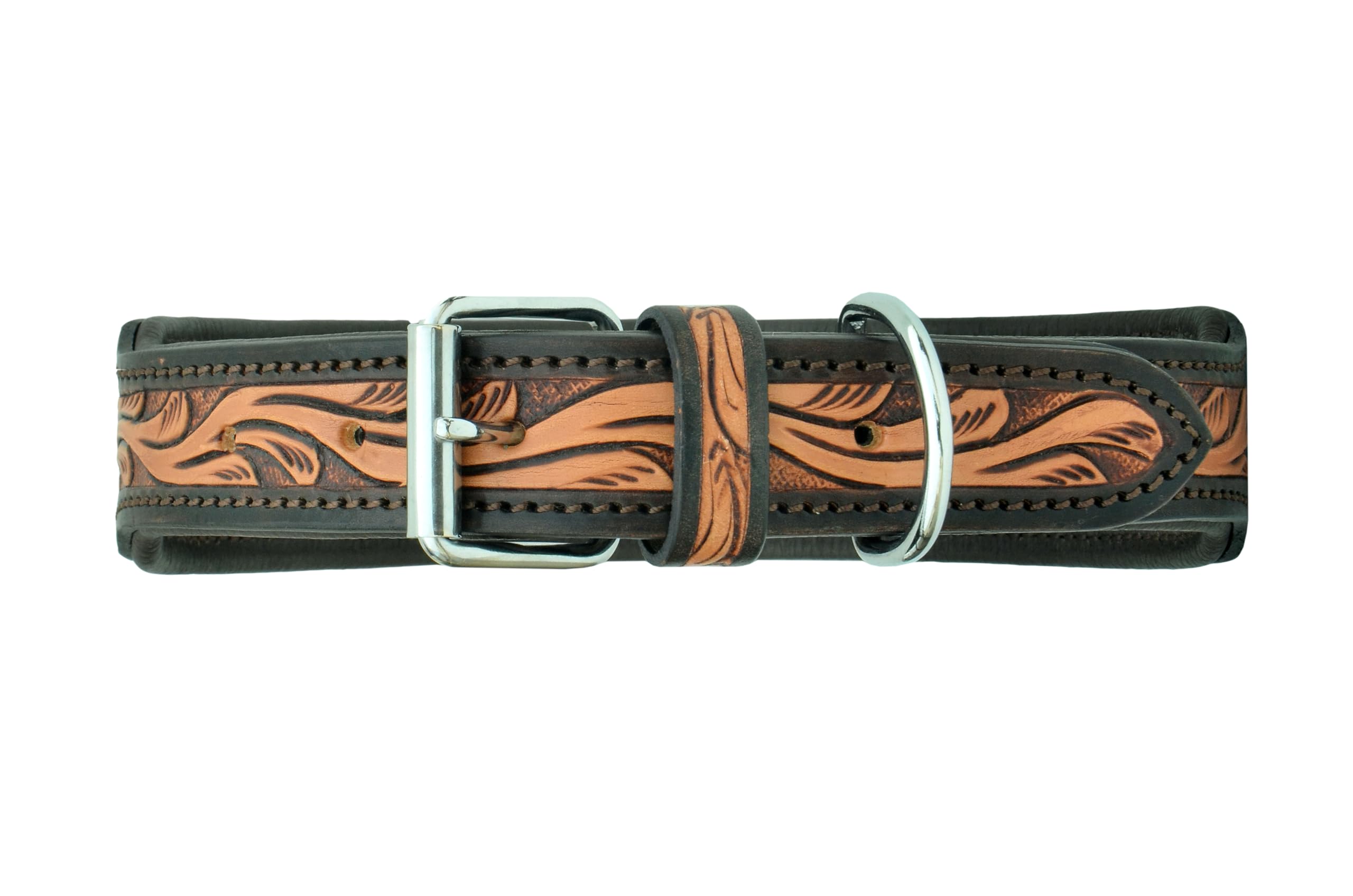 Leather Dog Collar Small Size Western Style Heavy Duty Hand Tooled Adjustable Padded Soft For Small Puppies And Big Dogs 10Ab139