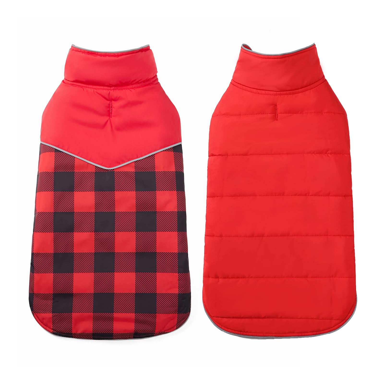 Geyecete Dog Winter Coat,Reversible Dog Coat Water Resistant British Style Plaid Dog Winter Coats Leash Hole Soft Basic Warm Dog