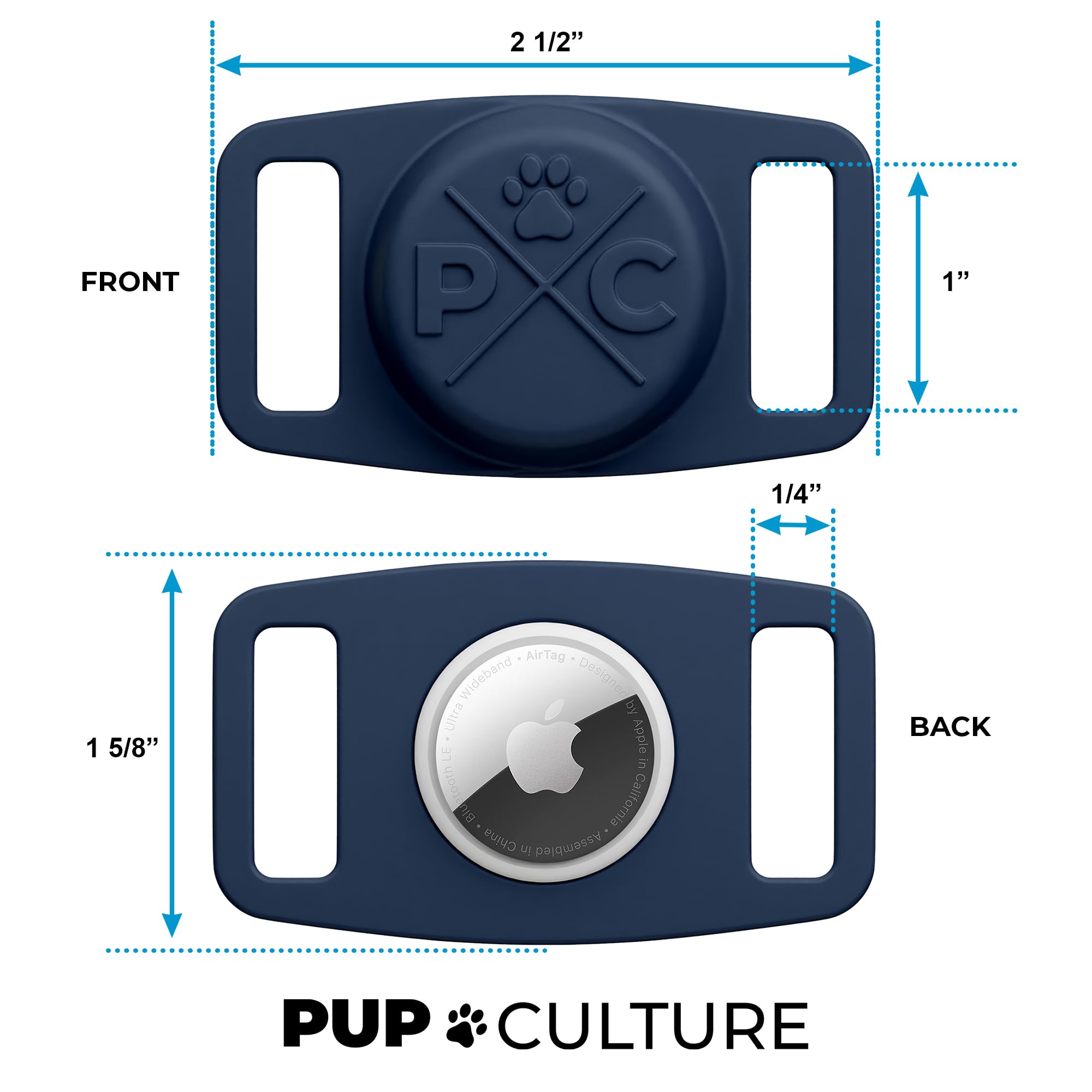 Pup Culture (2 Pack) Airtag Dog Collar Holder - Durable And Protective Dog Collar Airtag Holder- Track Your Pet Using Apple Airt