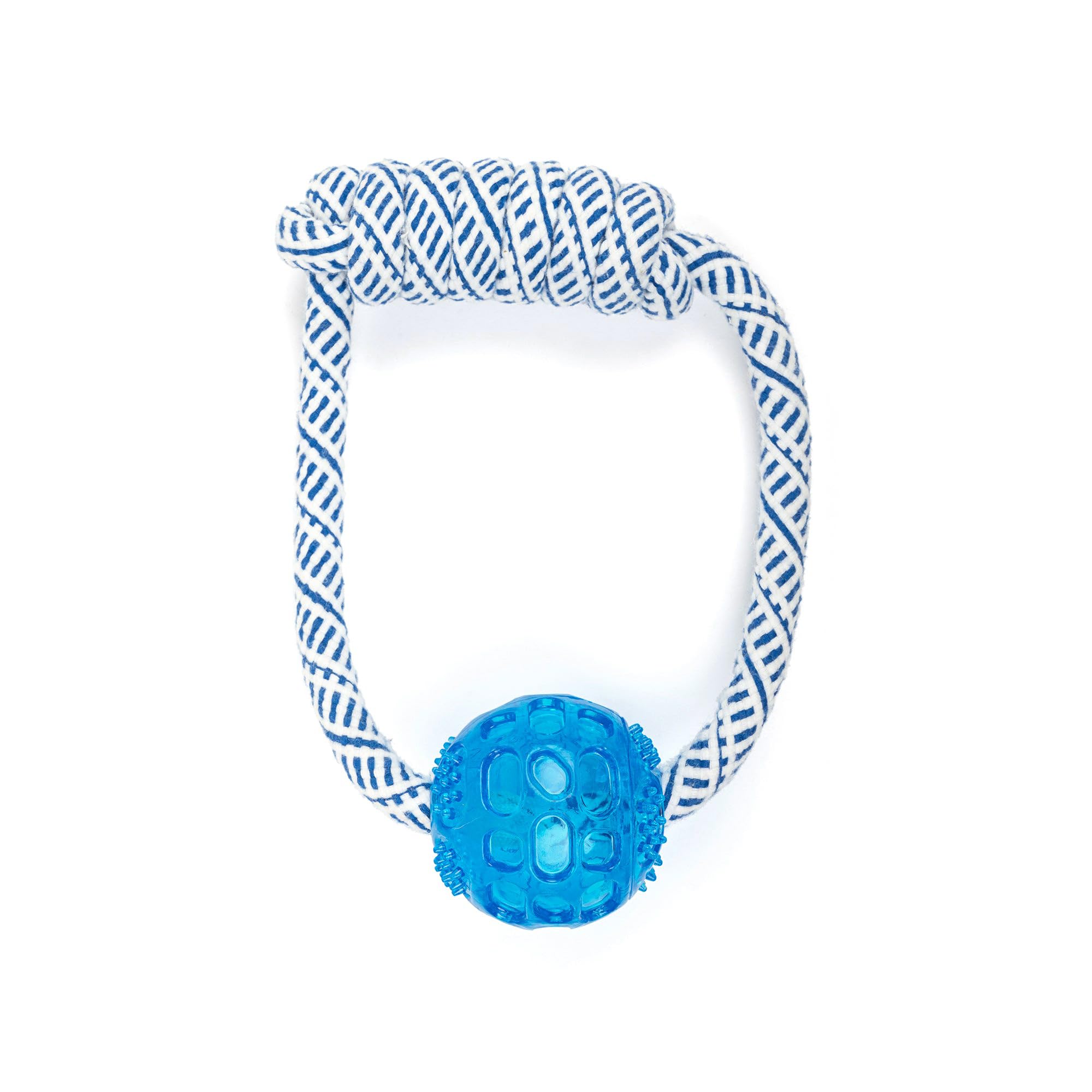 TLC Ball & 2 Knots Rope Dog Toy  Navy & White | Durable Chew & Tug Toy for Dogs | Strong Cotton Rope for Interactive Play, Dent