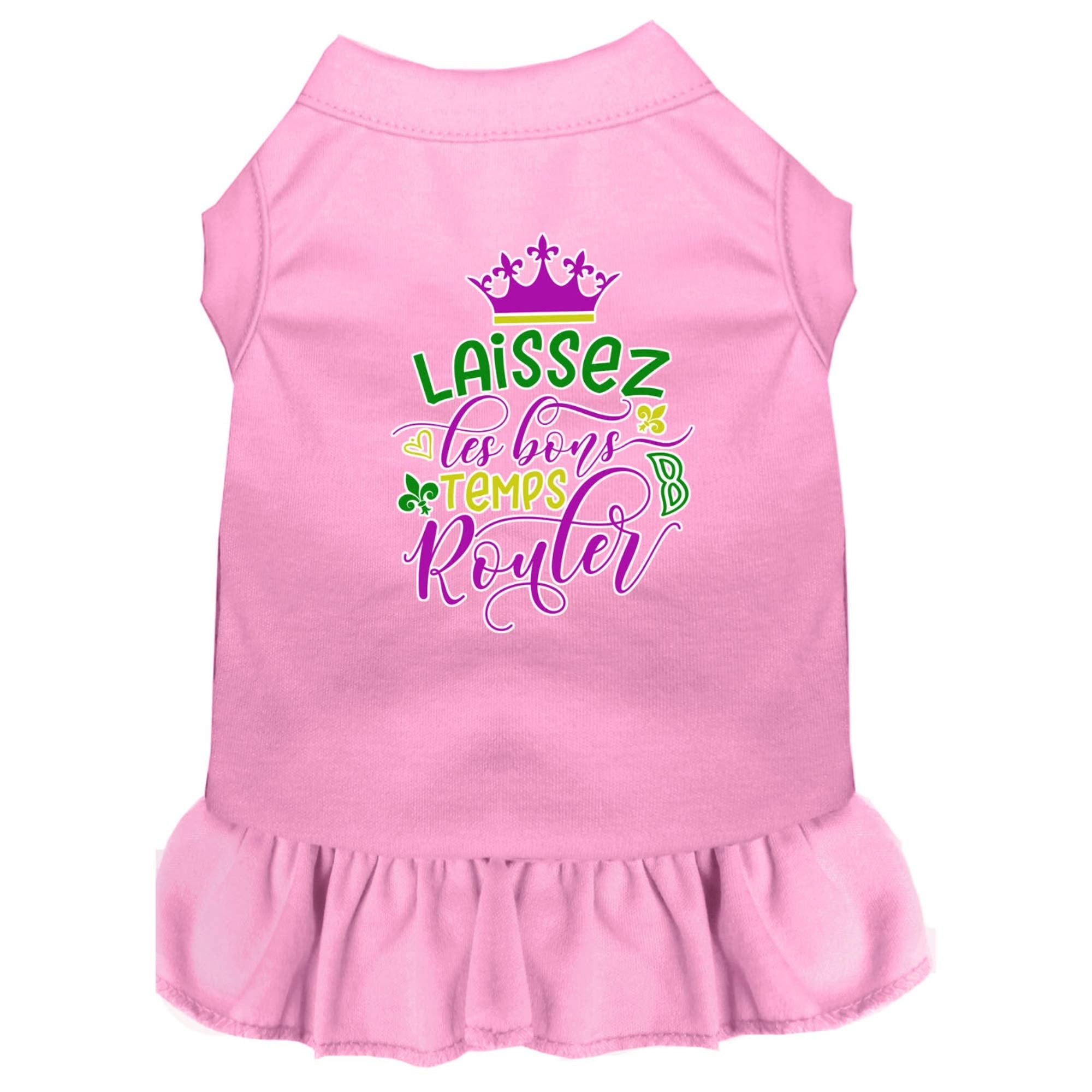 Pet Dog and Cat Dress Screen Printed, Laissez Les Bons Temps Rouler Light Pink 2XL (20-25 lbs.)