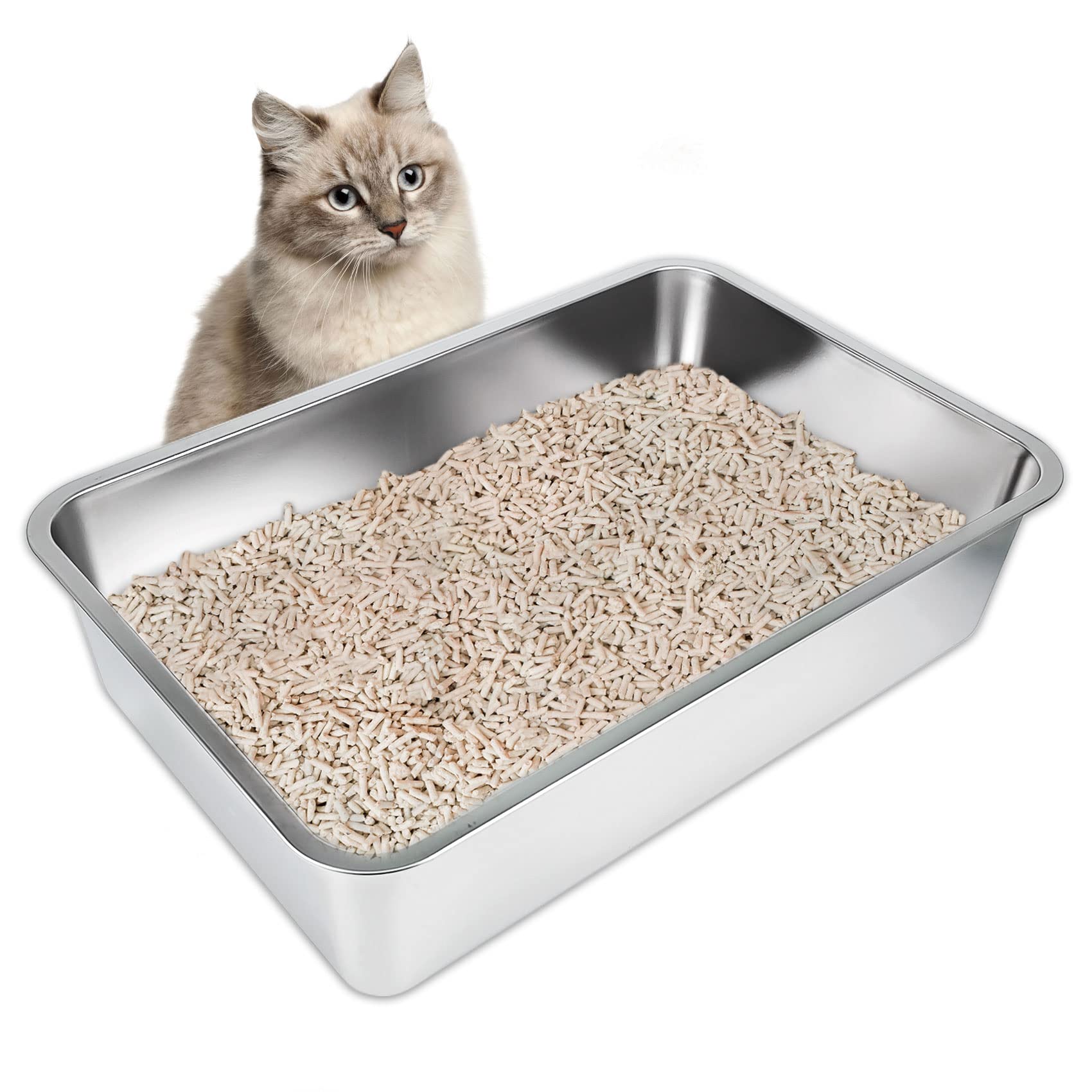 IKITCHEN Stainless Steel Cat Litter Box, Large Metal Litter Box for Cats, Never Absorbs Odors,Stain Free, Rustproof, Non Stick S