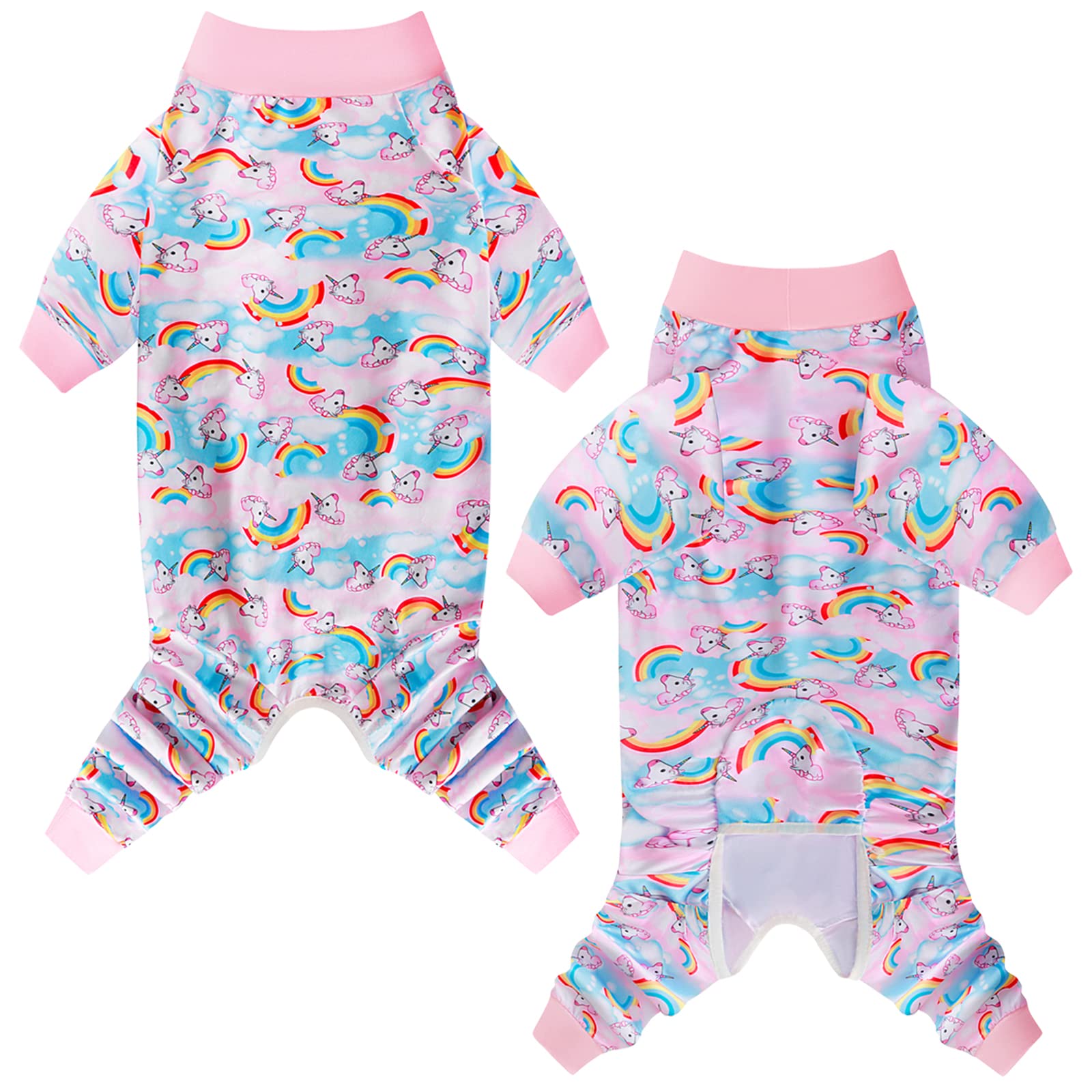Pripre Unicorn Printed Long Sleeve Shirts Soft Pajamas Onesie Jumpsuit Prevent Licking Shedding Suit For Large Dogs (Pink, 3Xl)